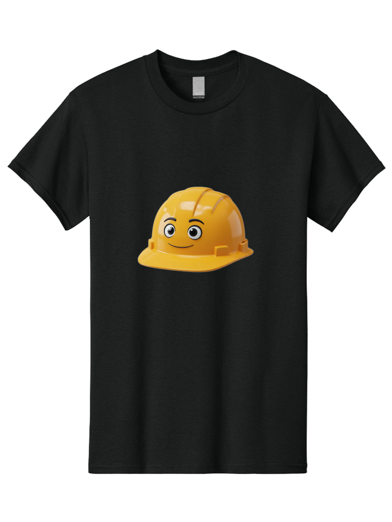 Yellow-Hard-Hat-1 Men'S Graphic Tee, 100% Cotton, Comfortable Casual Summer Wear, Machine Washable, Construction Hard Hat, Safety Helmet, Cartoon Character, Smiling Face, Yellow Plastic, Construction Worker, Protective Gear, Industrial Safety Bad940