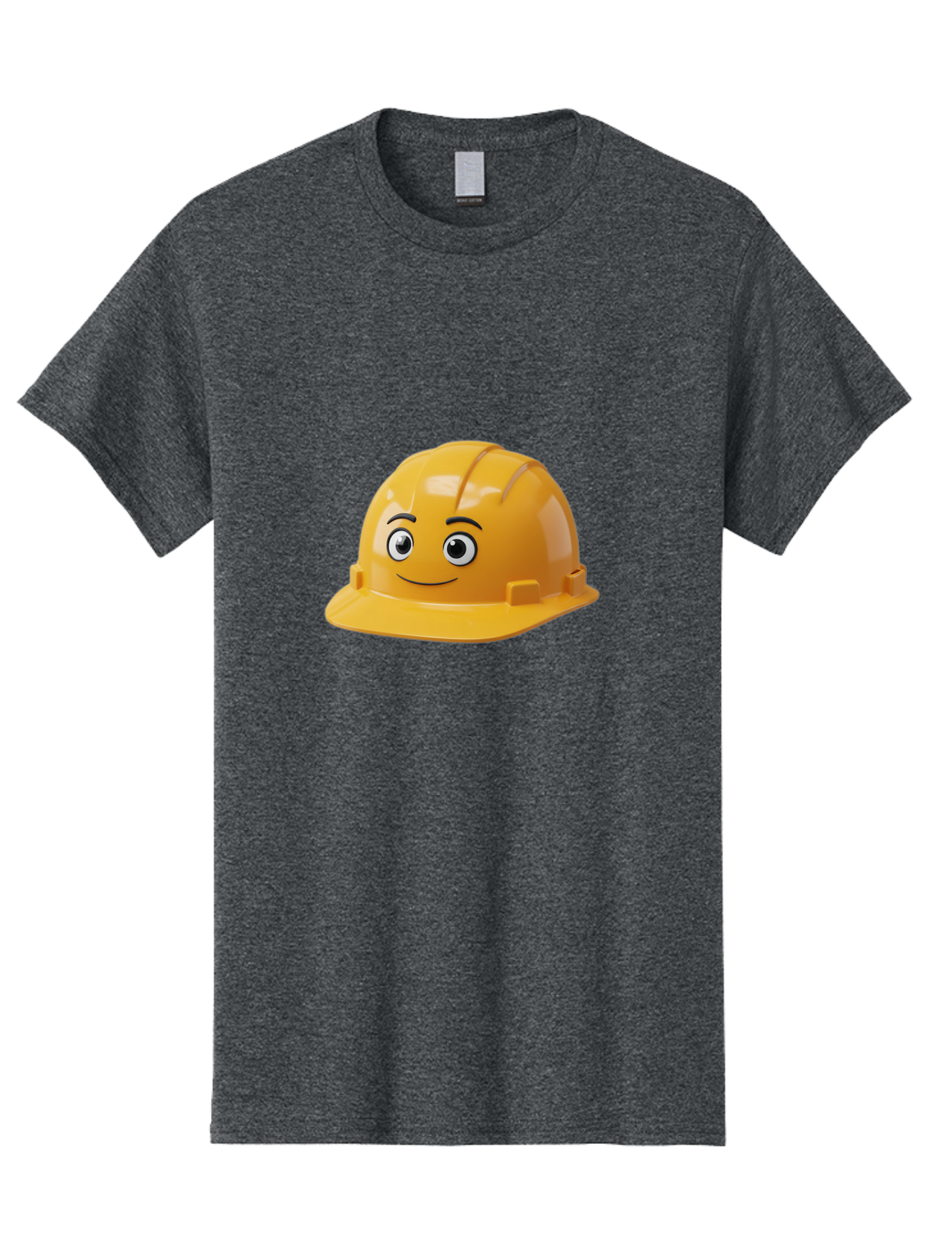Yellow-Hard-Hat-1 Men'S Graphic Tee, 100% Cotton, Comfortable Casual Summer Wear, Machine Washable, Construction Hard Hat, Safety Helmet, Cartoon Character, Smiling Face, Yellow Plastic, Construction Worker, Protective Gear, Industrial Safety Bad940
