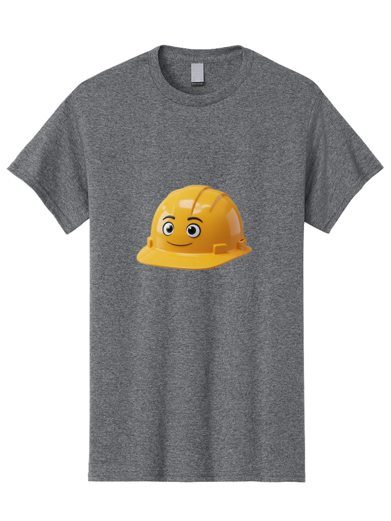 Yellow-Hard-Hat-1 Men'S Graphic Tee, 100% Cotton, Comfortable Casual Summer Wear, Machine Washable, Construction Hard Hat, Safety Helmet, Cartoon Character, Smiling Face, Yellow Plastic, Construction Worker, Protective Gear, Industrial Safety Bad940