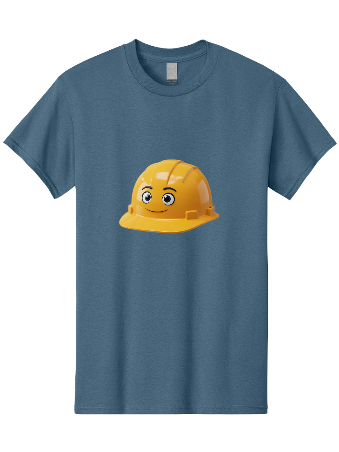 Yellow-Hard-Hat-1 Men'S Graphic Tee, 100% Cotton, Comfortable Casual Summer Wear, Machine Washable, Construction Hard Hat, Safety Helmet, Cartoon Character, Smiling Face, Yellow Plastic, Construction Worker, Protective Gear, Industrial Safety Bad940