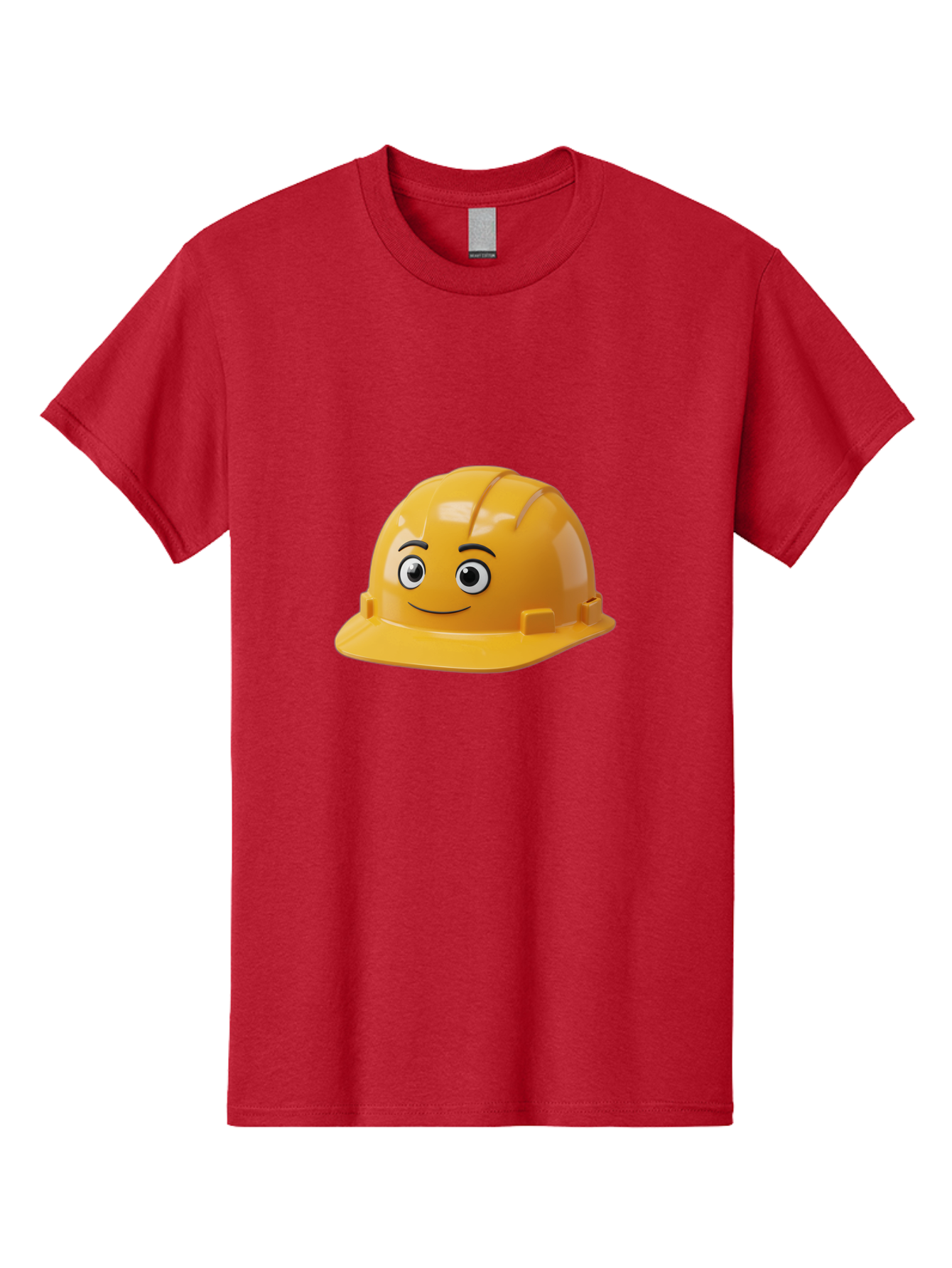 Yellow-Hard-Hat-1 Men'S Graphic Tee, 100% Cotton, Comfortable Casual Summer Wear, Machine Washable, Construction Hard Hat, Safety Helmet, Cartoon Character, Smiling Face, Yellow Plastic, Construction Worker, Protective Gear, Industrial Safety Bad940
