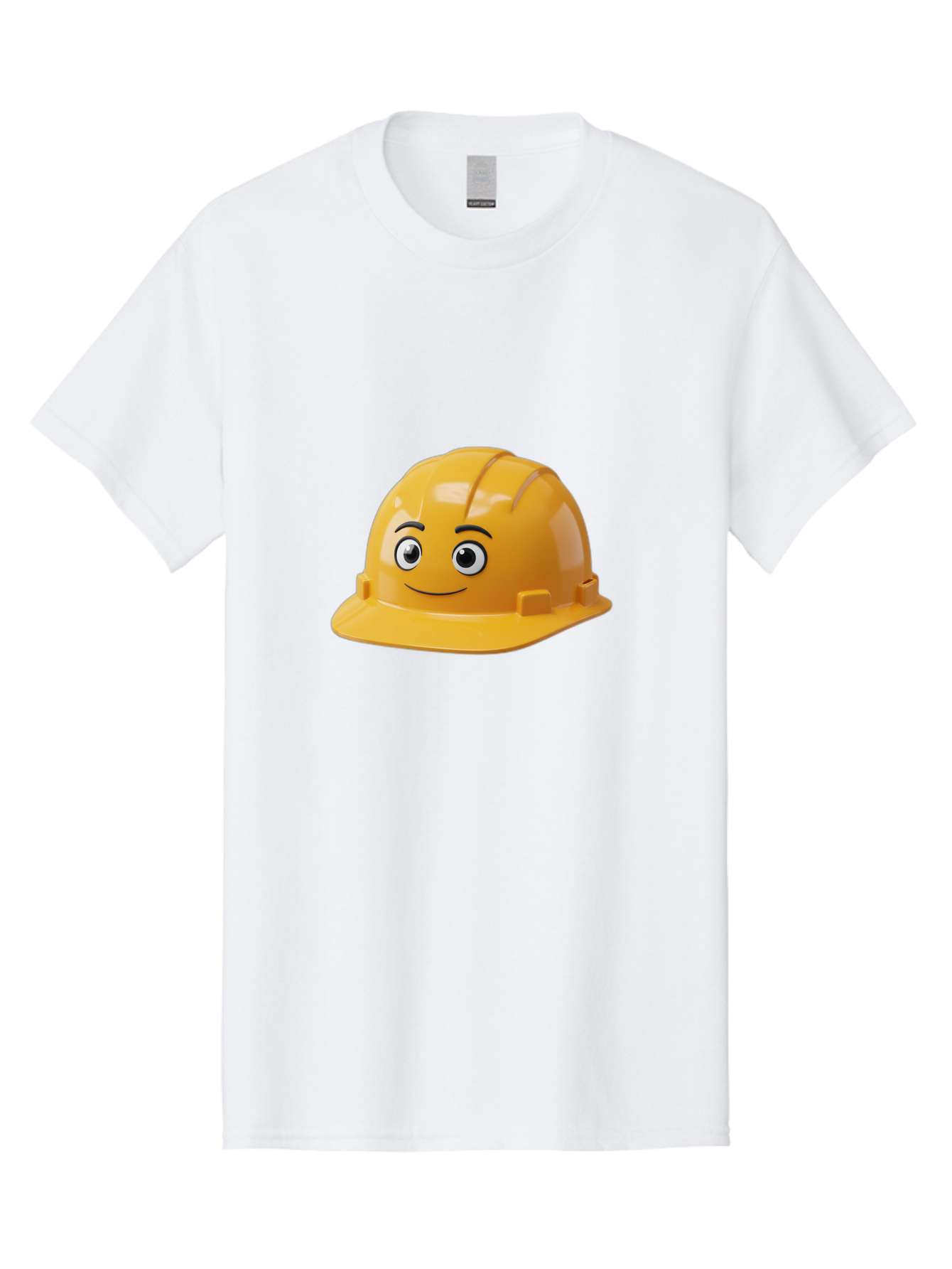 Yellow-Hard-Hat-1 Men'S Graphic Tee, 100% Cotton, Comfortable Casual Summer Wear, Machine Washable, Construction Hard Hat, Safety Helmet, Cartoon Character, Smiling Face, Yellow Plastic, Construction Worker, Protective Gear, Industrial Safety Bad940