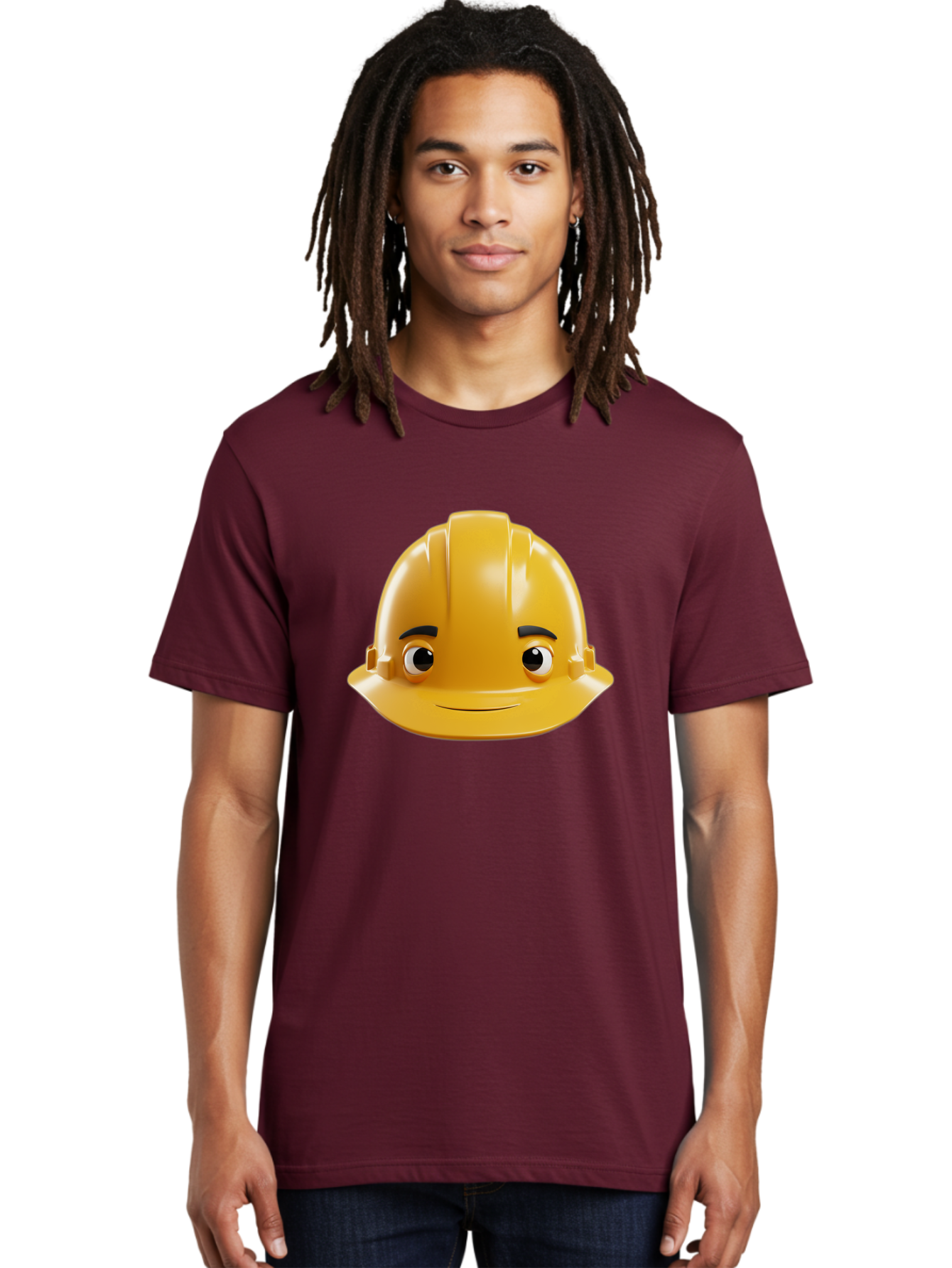 Yellow-Hard-Hat-Emoji Men'S Graphic Tee, 100% Cotton, Comfortable Casual Summer Wear, Machine Washable, Yellow Hard Hat, Cartoon Face, Construction Worker, Safety Helmet, Smiling Character, Yellow Emoji, Workplace Safety, Character Design Bad942