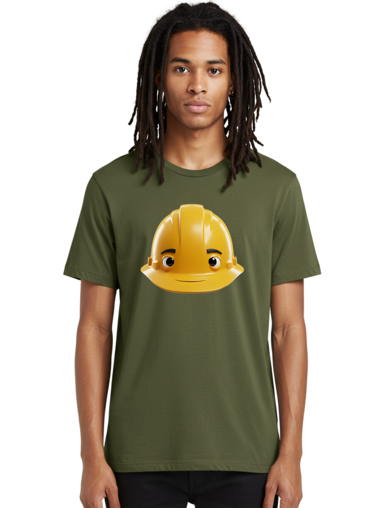 Yellow-Hard-Hat-Emoji Men'S Graphic Tee, 100% Cotton, Comfortable Casual Summer Wear, Machine Washable, Yellow Hard Hat, Cartoon Face, Construction Worker, Safety Helmet, Smiling Character, Yellow Emoji, Workplace Safety, Character Design Bad942