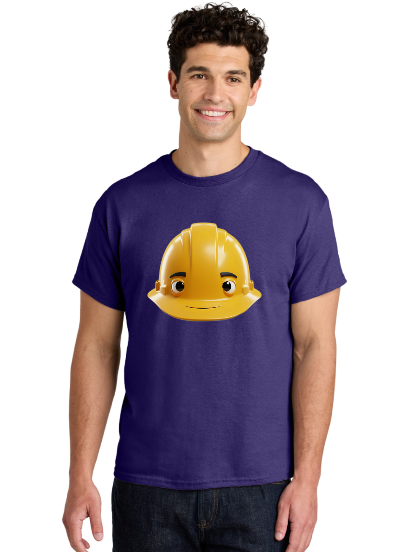 Yellow-Hard-Hat-Emoji Men'S Graphic Tee, 100% Cotton, Comfortable Casual Summer Wear, Machine Washable, Yellow Hard Hat, Cartoon Face, Construction Worker, Safety Helmet, Smiling Character, Yellow Emoji, Workplace Safety, Character Design Bad942