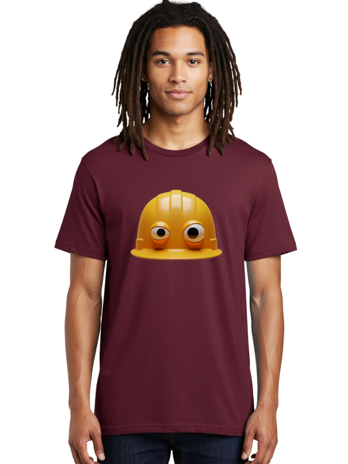 Yellow-Hardhat Men'S Graphic Tee, 100% Cotton, Comfortable Casual Summer Wear, Machine Washable, Safety Hardhat, Yellow Helmet, Funny Construction Hat, Cartoon Character, Comedic Element, Construction Worker Symbol, Quirky Illustration, Bad944