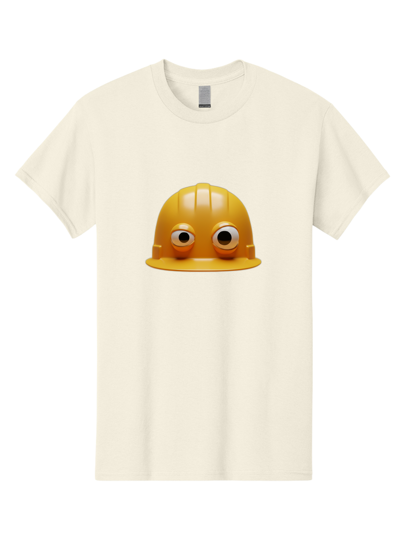 Yellow-Hardhat Men'S Graphic Tee, 100% Cotton, Comfortable Casual Summer Wear, Machine Washable, Safety Hardhat, Yellow Helmet, Funny Construction Hat, Cartoon Character, Comedic Element, Construction Worker Symbol, Quirky Illustration, Bad944