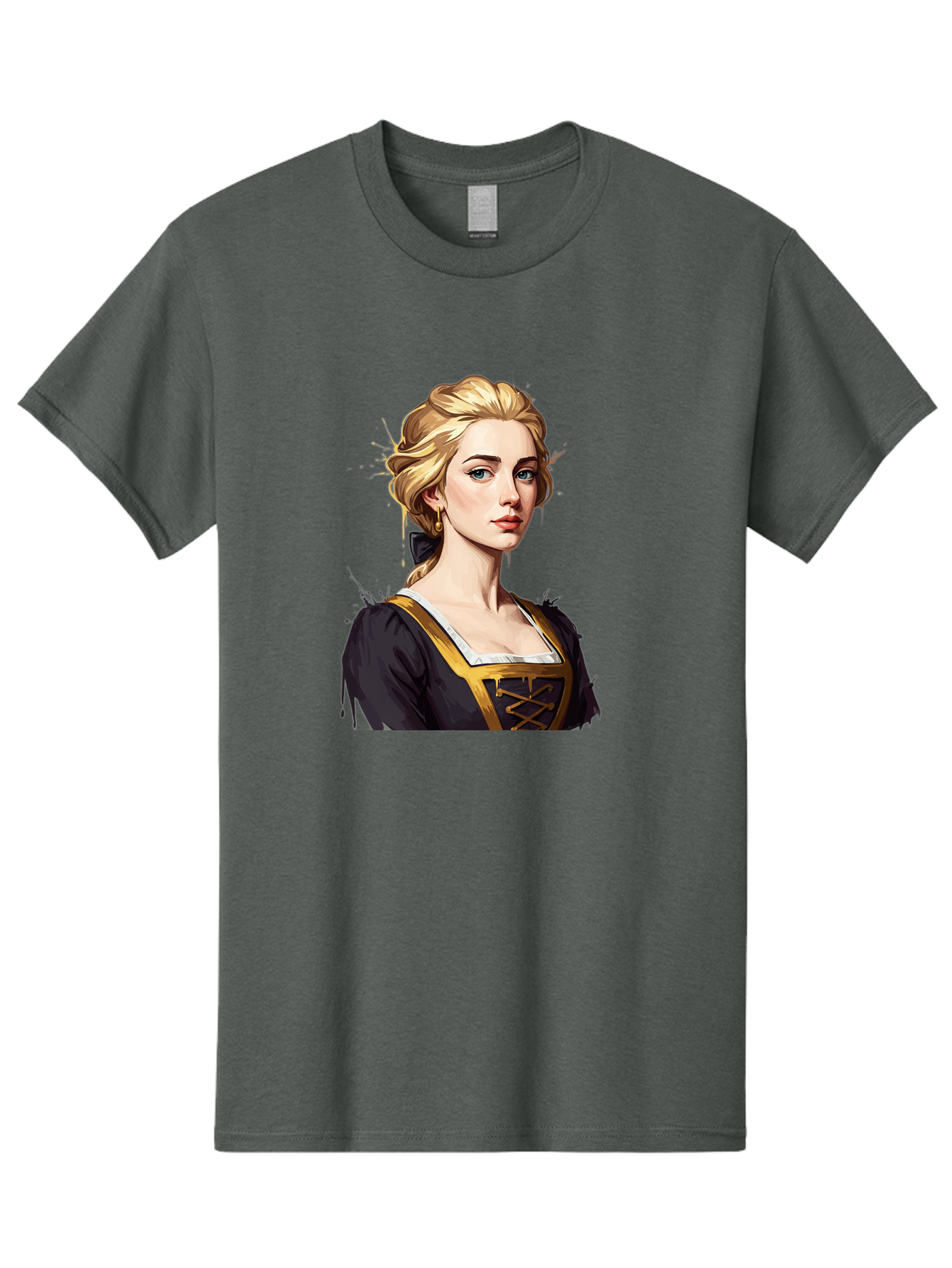 Young-Woman-Portrait Men'S Graphic Tee, 100% Cotton, Comfortable Casual Summer Wear, Machine Washable, Blonde Woman, Renaissance Portrait, Elegant Attire, Blue Eyes, Gold Accents, Medieval Fashion, Historical Figure, Realistic Portrait, Bad946
