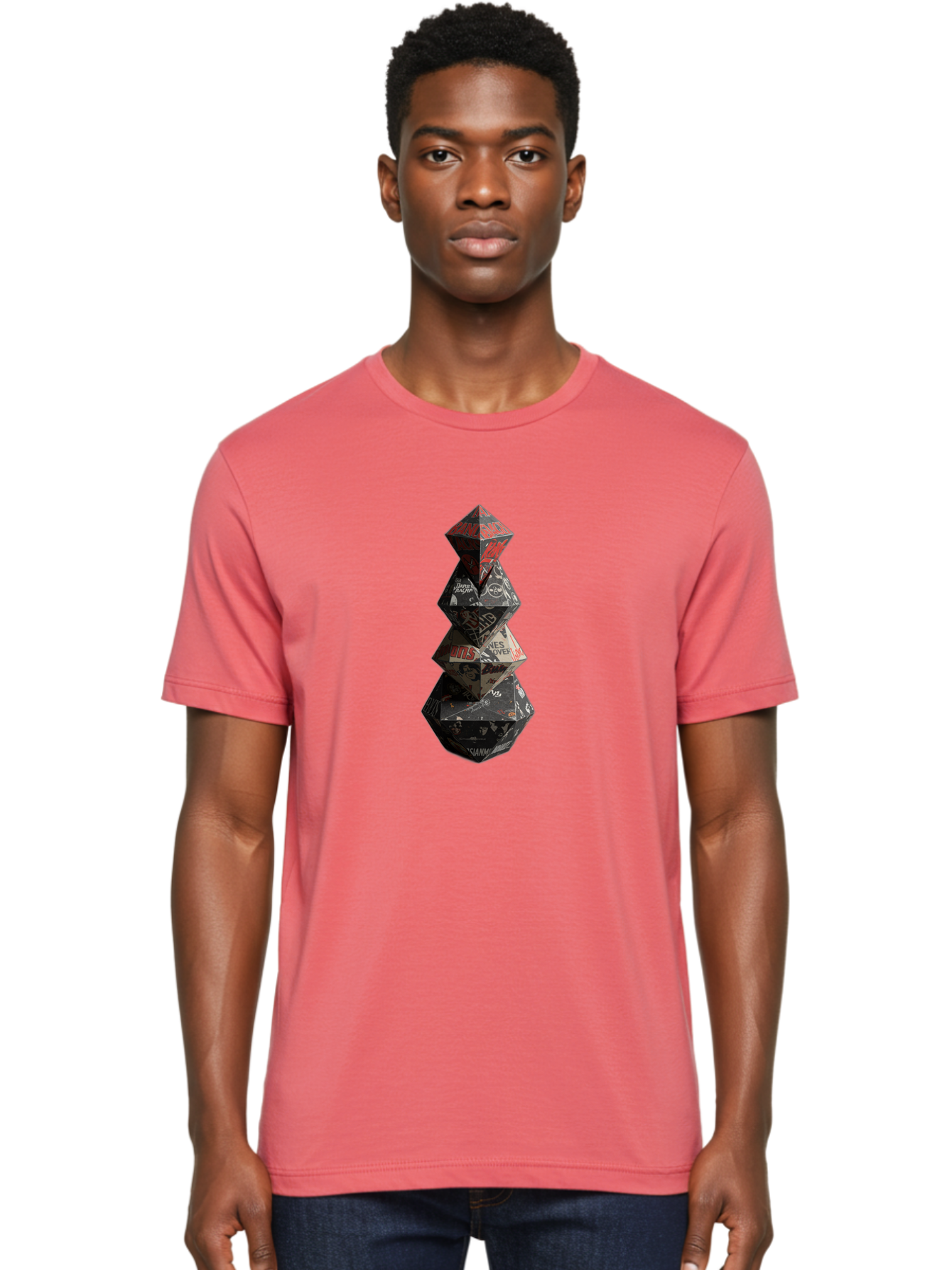 Yves-Saint-Laurent-Christmas-Tree Men'S Graphic Tee, 100% Cotton, Comfortable Casual Summer Wear, Machine Washable, Paper Art, Origami Tree, Geometric Shapes, Red And Black Design, Thank You, Handmade, 3D Art, Intricate Details, Bad947