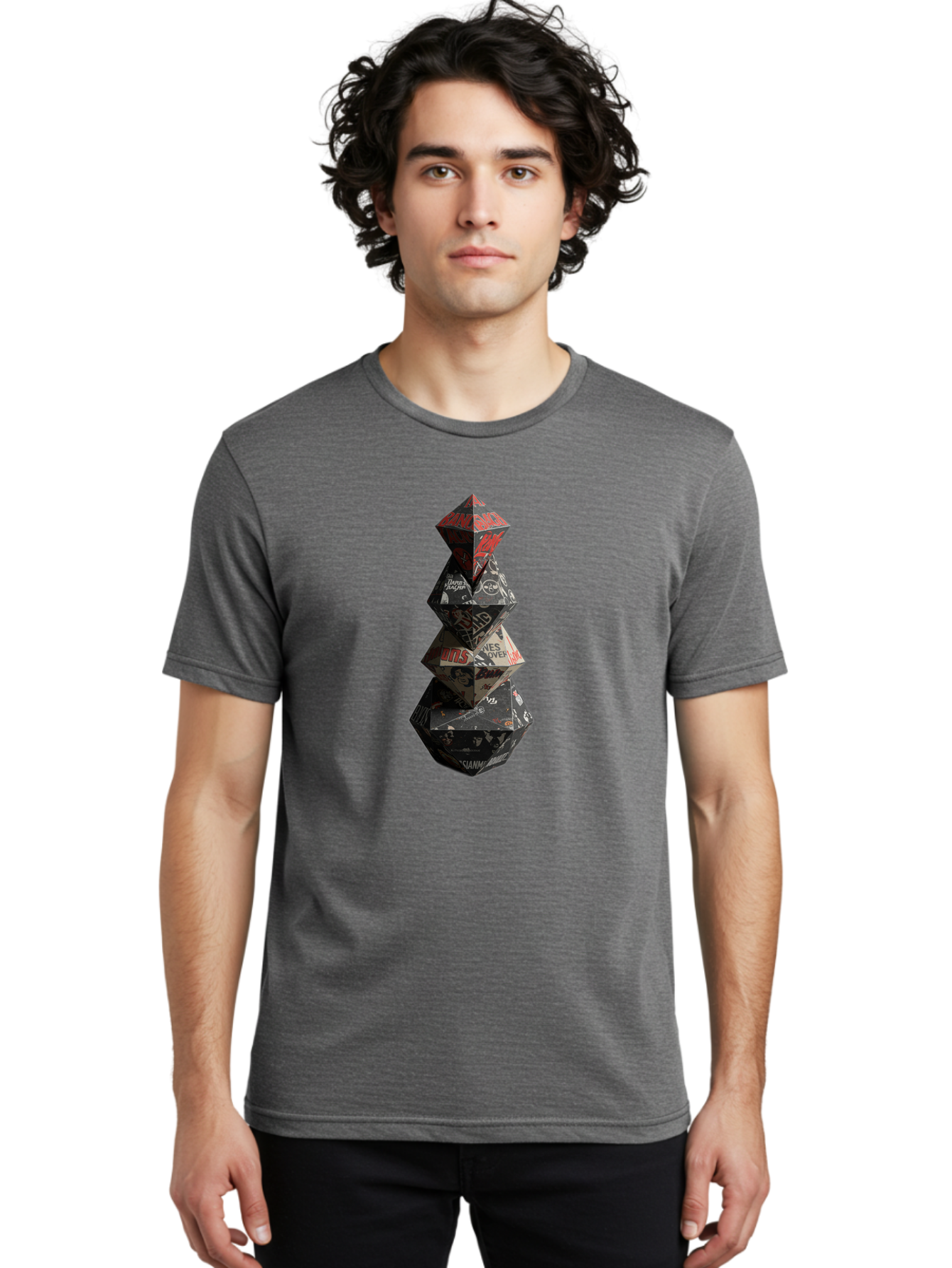 Yves-Saint-Laurent-Christmas-Tree Men'S Graphic Tee, 100% Cotton, Comfortable Casual Summer Wear, Machine Washable, Paper Art, Origami Tree, Geometric Shapes, Red And Black Design, Thank You, Handmade, 3D Art, Intricate Details, Bad947