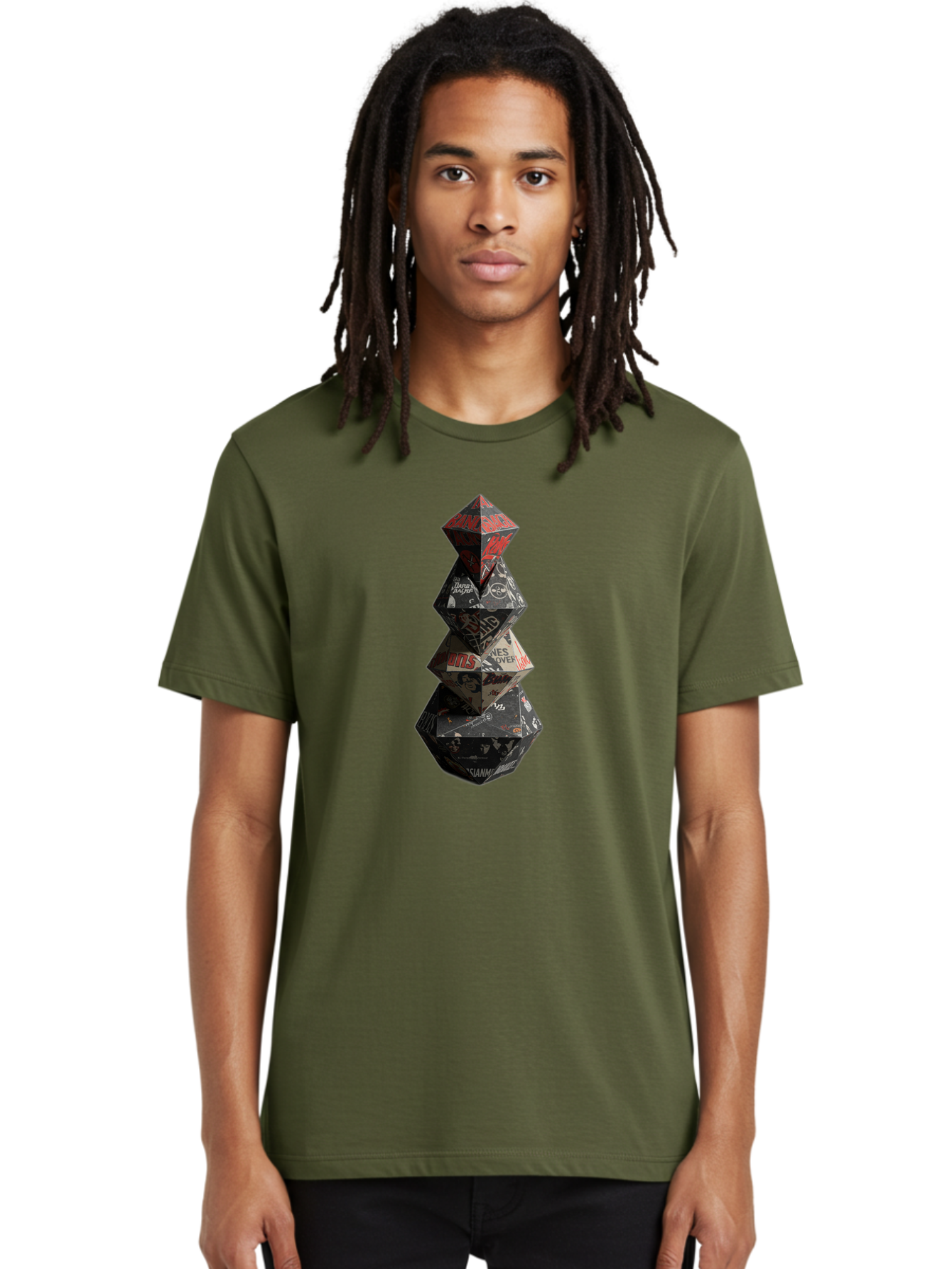 Yves-Saint-Laurent-Christmas-Tree Men'S Graphic Tee, 100% Cotton, Comfortable Casual Summer Wear, Machine Washable, Paper Art, Origami Tree, Geometric Shapes, Red And Black Design, Thank You, Handmade, 3D Art, Intricate Details, Bad947