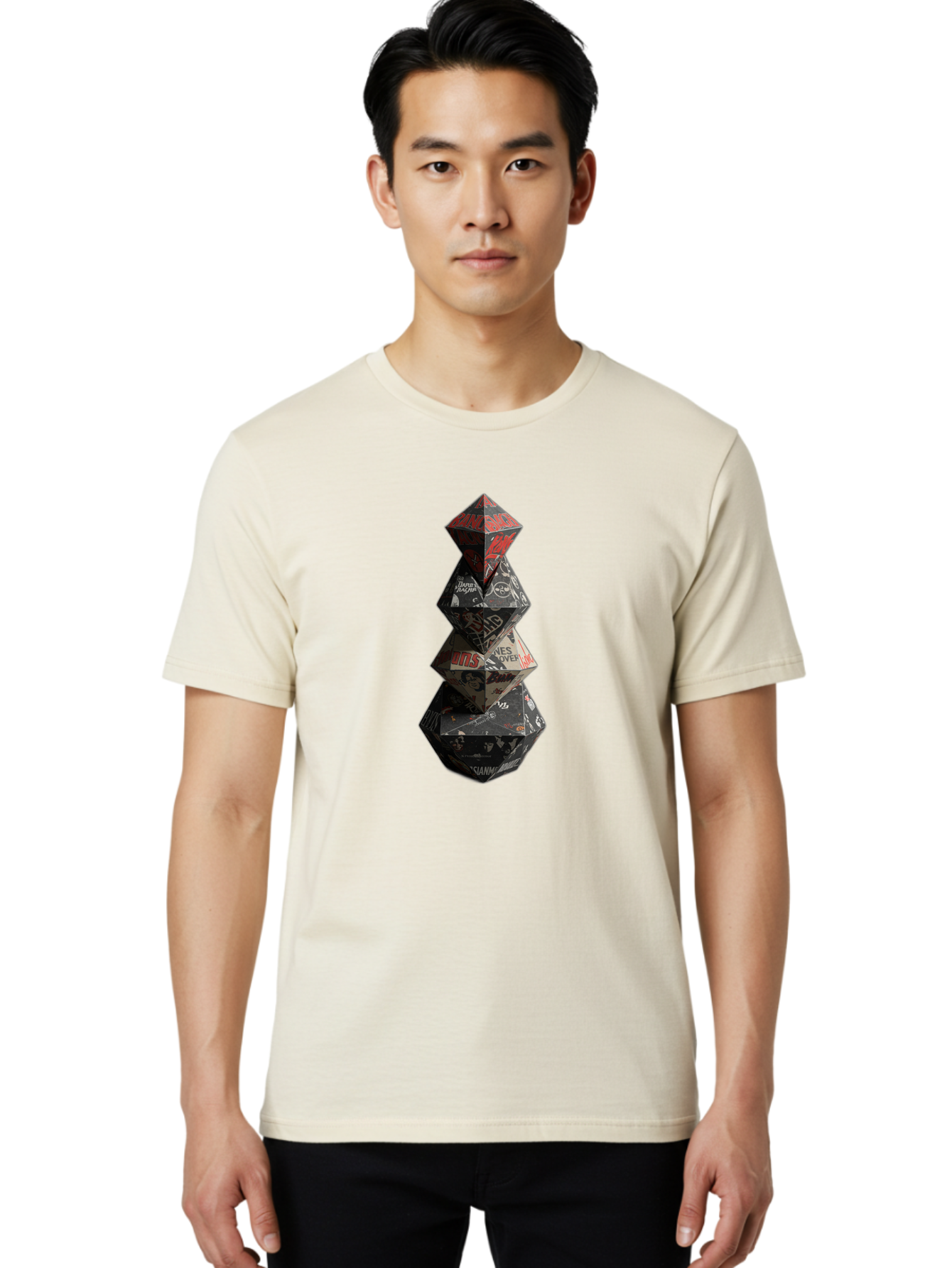 Yves-Saint-Laurent-Christmas-Tree Men'S Graphic Tee, 100% Cotton, Comfortable Casual Summer Wear, Machine Washable, Paper Art, Origami Tree, Geometric Shapes, Red And Black Design, Thank You, Handmade, 3D Art, Intricate Details, Bad947
