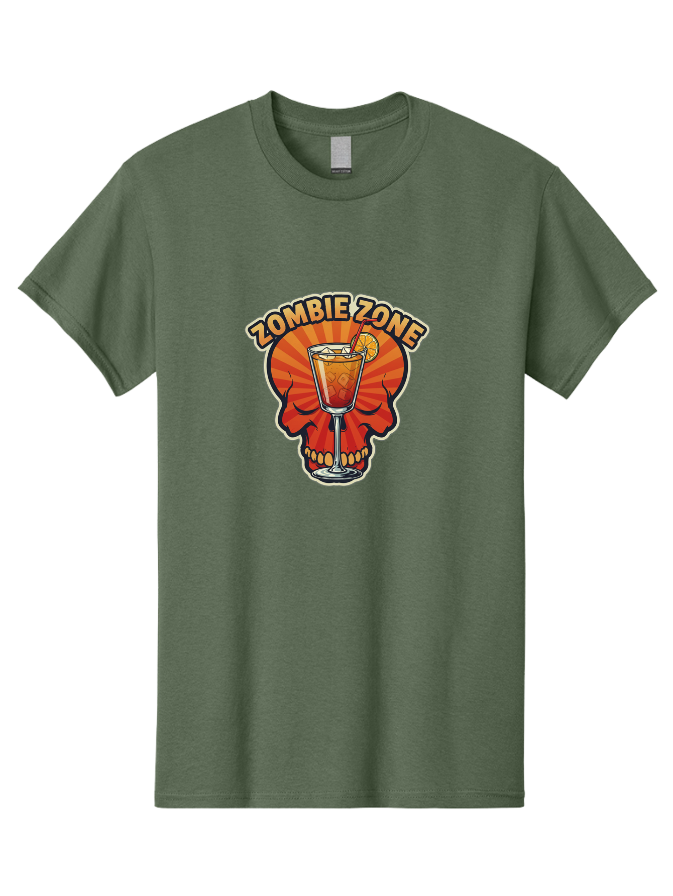 Zombie-Zone Men'S Graphic Tee, 100% Cotton, Comfortable Casual Summer Wear, Machine Washable, Zombie Zone Cocktail, Orange And Red Skull, Tiki Drink, Zombie-Themed Bar, Cocktail Party, Summer Vibes, Orange Drink, Horror-Themed Drinks Bad949
