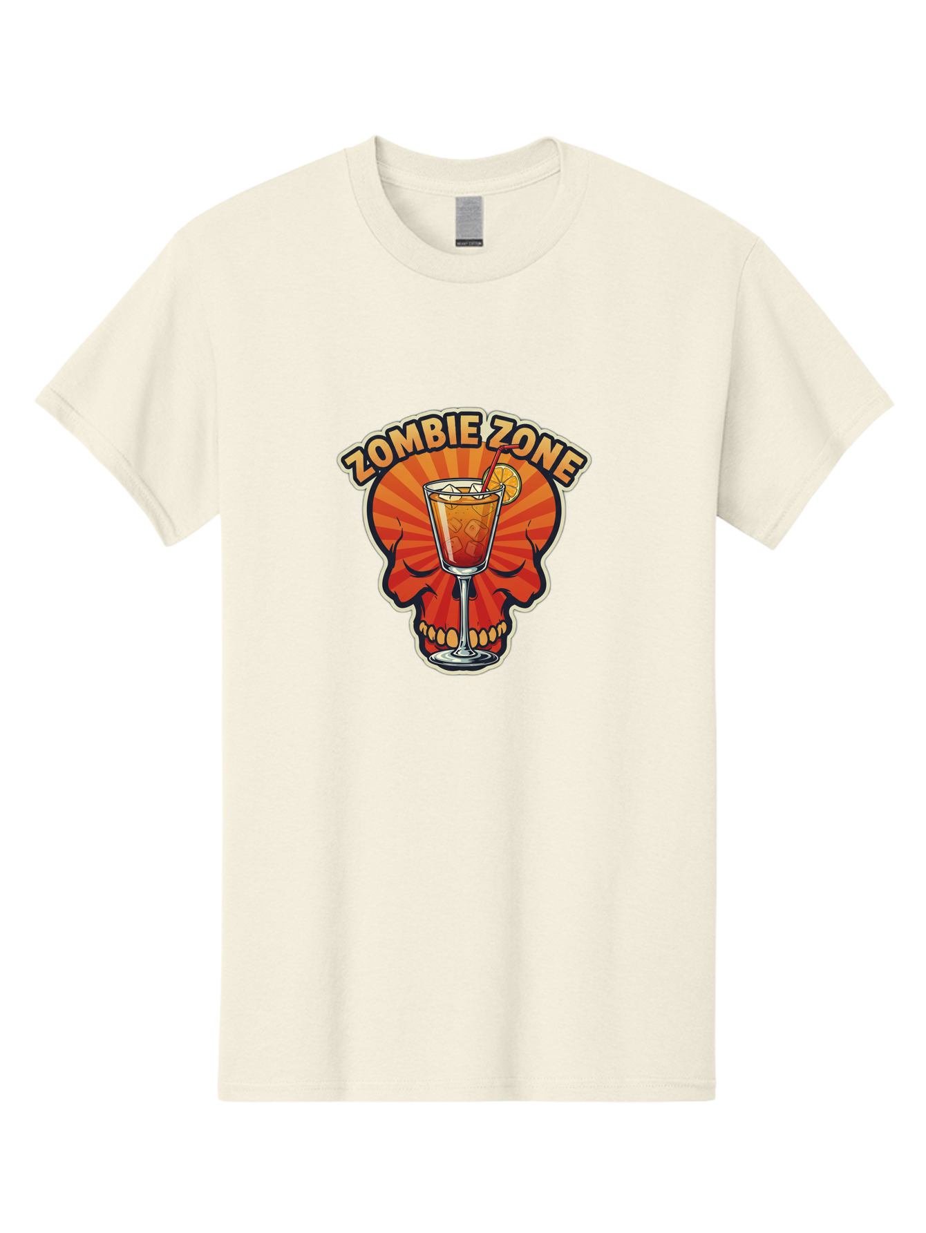 Zombie-Zone Men'S Graphic Tee, 100% Cotton, Comfortable Casual Summer Wear, Machine Washable, Zombie Zone Cocktail, Orange And Red Skull, Tiki Drink, Zombie-Themed Bar, Cocktail Party, Summer Vibes, Orange Drink, Horror-Themed Drinks Bad949