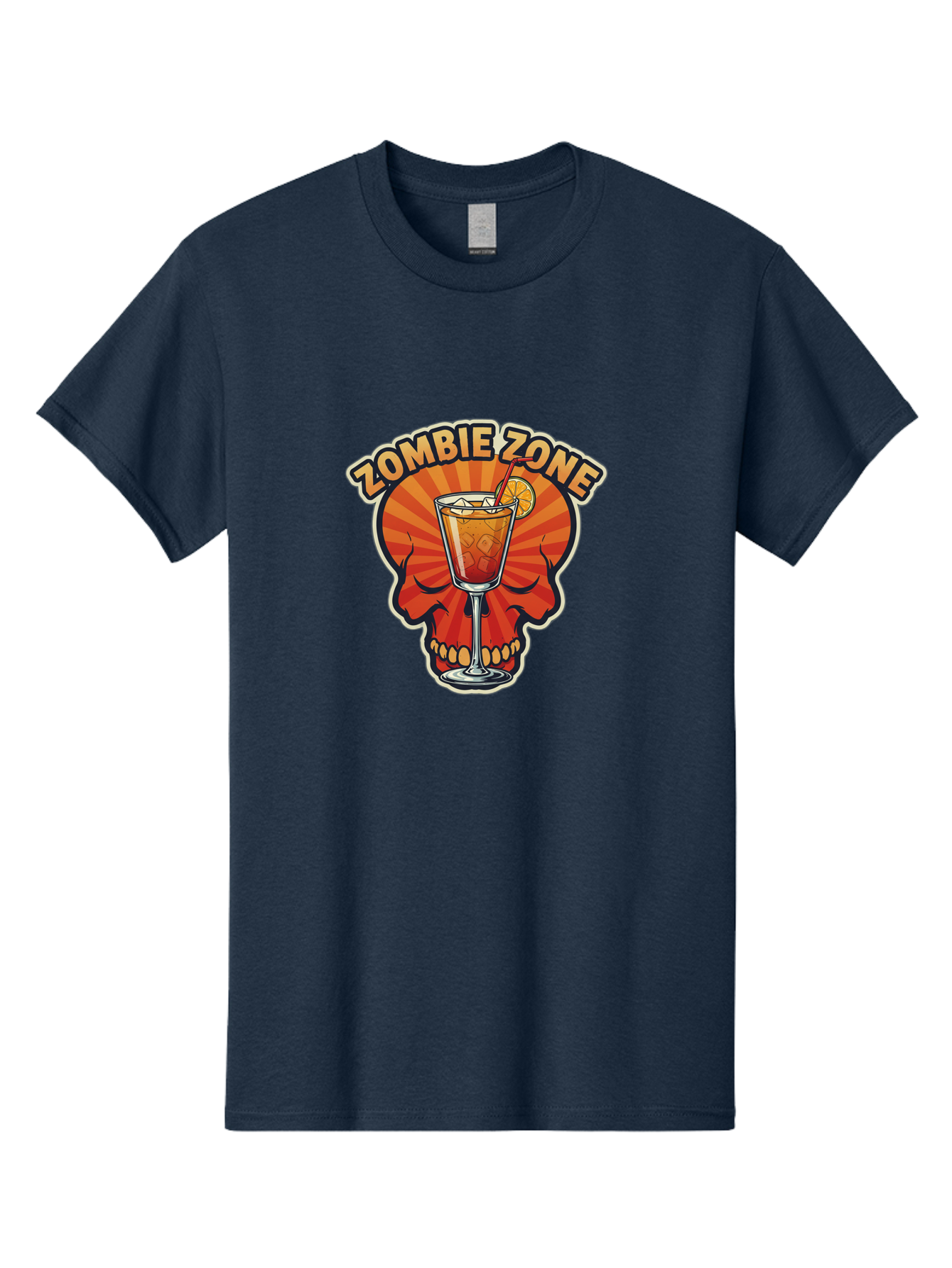 Zombie-Zone Men'S Graphic Tee, 100% Cotton, Comfortable Casual Summer Wear, Machine Washable, Zombie Zone Cocktail, Orange And Red Skull, Tiki Drink, Zombie-Themed Bar, Cocktail Party, Summer Vibes, Orange Drink, Horror-Themed Drinks Bad949