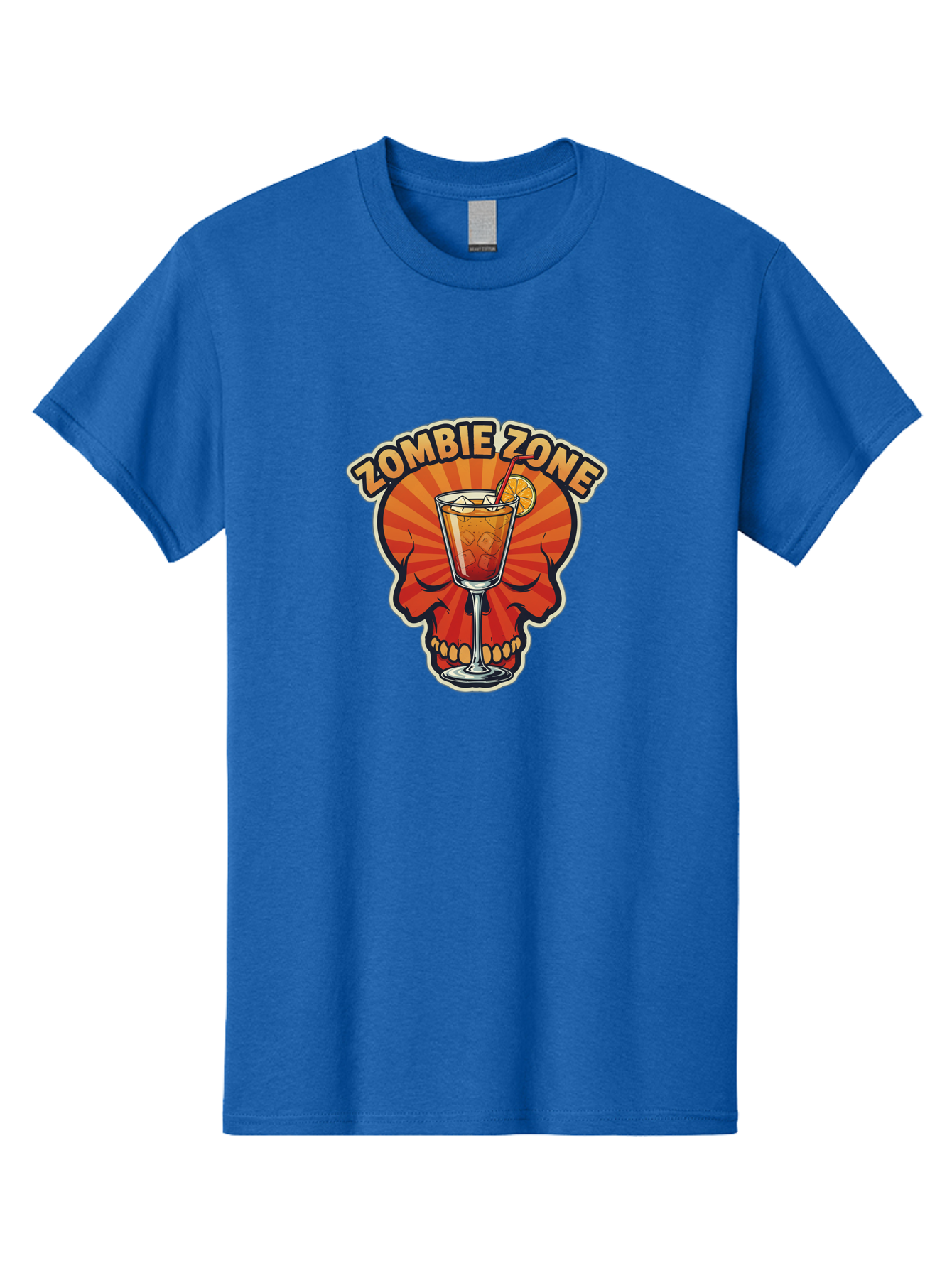 Zombie-Zone Men'S Graphic Tee, 100% Cotton, Comfortable Casual Summer Wear, Machine Washable, Zombie Zone Cocktail, Orange And Red Skull, Tiki Drink, Zombie-Themed Bar, Cocktail Party, Summer Vibes, Orange Drink, Horror-Themed Drinks Bad949