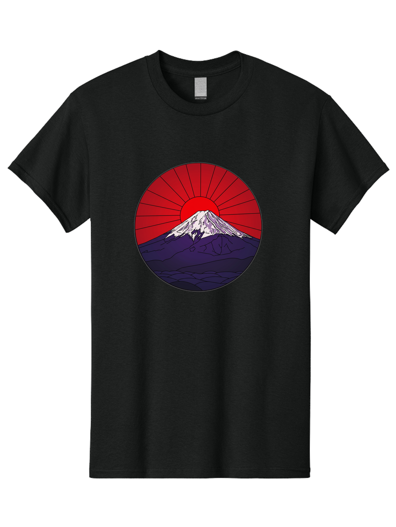 Fujisan Men'S Graphic Tee, 100% Cotton, Comfortable Casual Summer Wear, Machine Washable, Mount Fuji Landscape, Red Sunrise, Iconic Mountain, Japan Scenery, Minimalist Art, Sunrise Over Mountains, Snow-Capped Peak Bad953