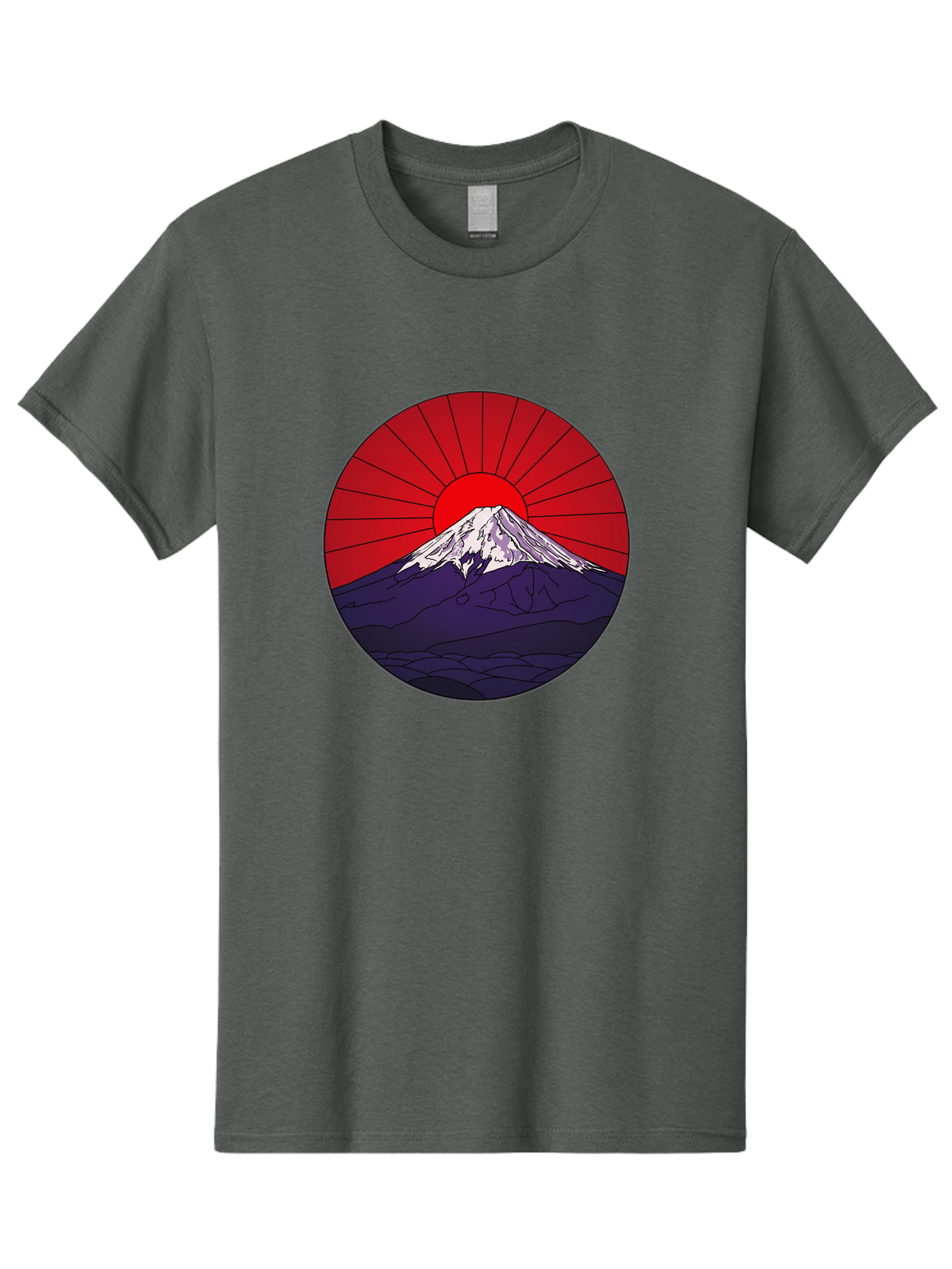 Fujisan Men'S Graphic Tee, 100% Cotton, Comfortable Casual Summer Wear, Machine Washable, Mount Fuji Landscape, Red Sunrise, Iconic Mountain, Japan Scenery, Minimalist Art, Sunrise Over Mountains, Snow-Capped Peak Bad953