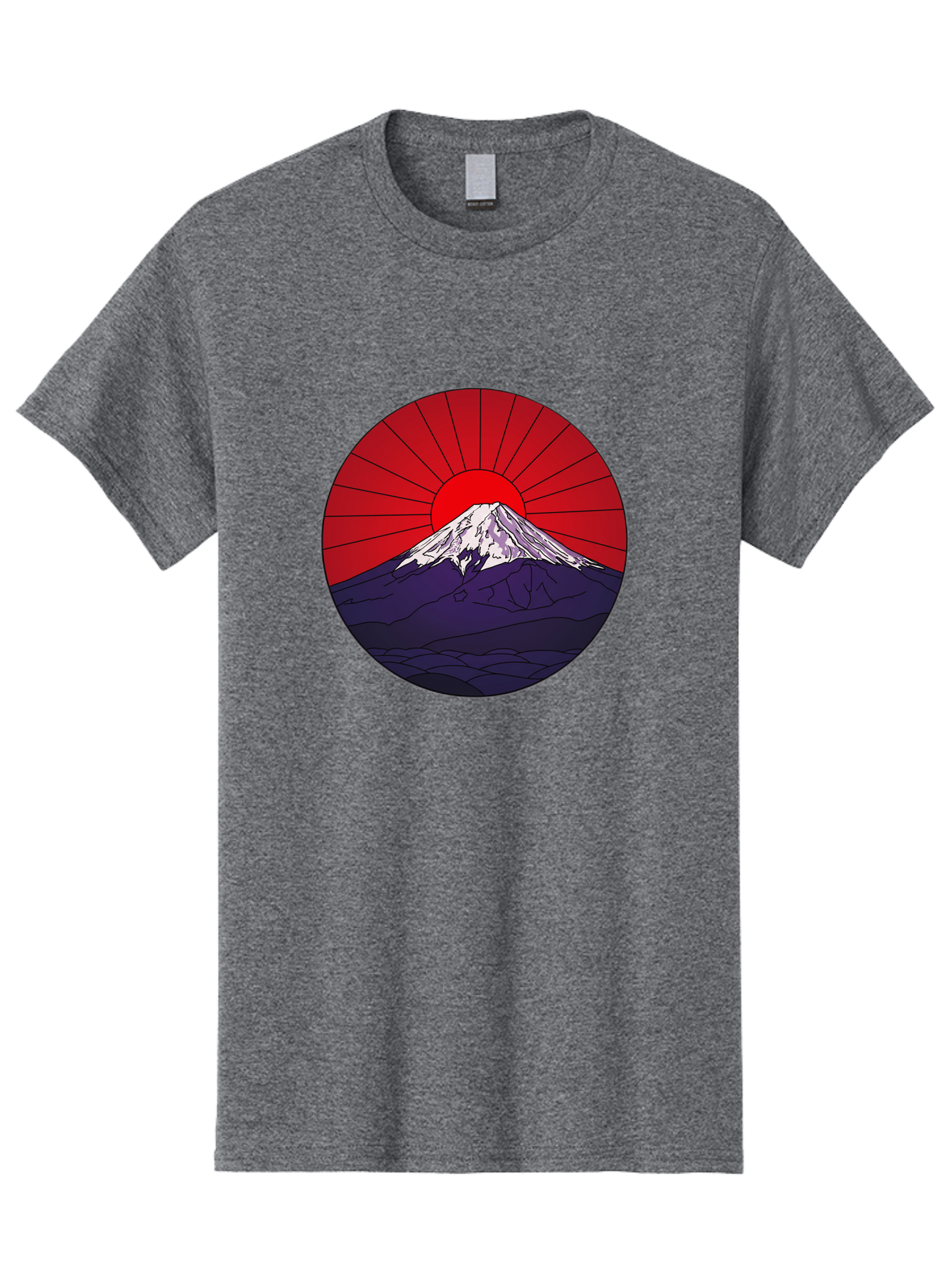 Fujisan Men'S Graphic Tee, 100% Cotton, Comfortable Casual Summer Wear, Machine Washable, Mount Fuji Landscape, Red Sunrise, Iconic Mountain, Japan Scenery, Minimalist Art, Sunrise Over Mountains, Snow-Capped Peak Bad953