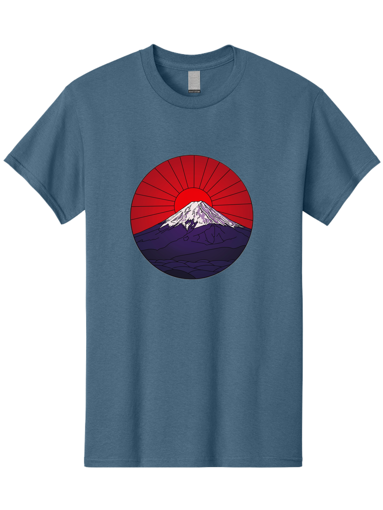 Fujisan Men'S Graphic Tee, 100% Cotton, Comfortable Casual Summer Wear, Machine Washable, Mount Fuji Landscape, Red Sunrise, Iconic Mountain, Japan Scenery, Minimalist Art, Sunrise Over Mountains, Snow-Capped Peak Bad953