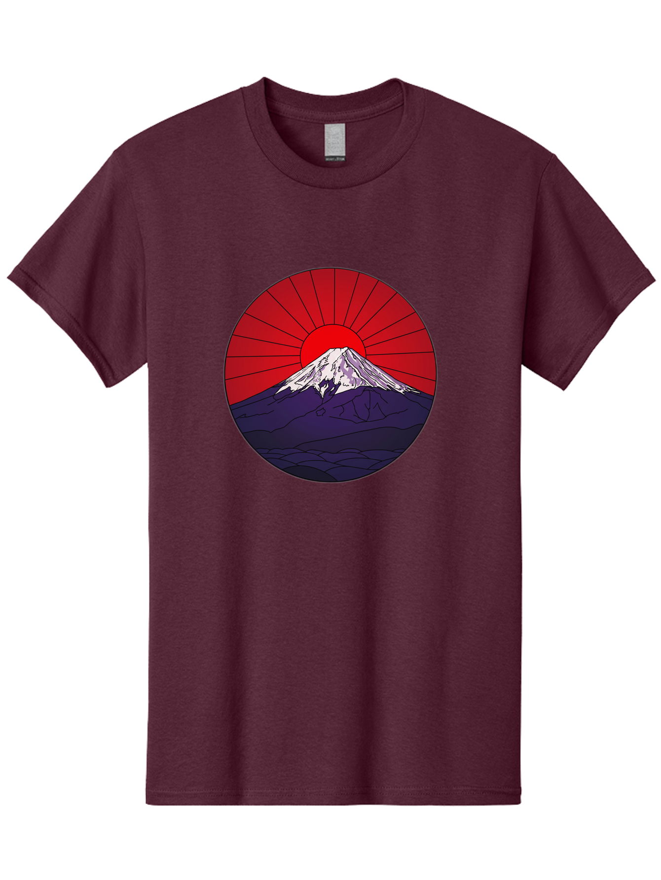 Fujisan Men'S Graphic Tee, 100% Cotton, Comfortable Casual Summer Wear, Machine Washable, Mount Fuji Landscape, Red Sunrise, Iconic Mountain, Japan Scenery, Minimalist Art, Sunrise Over Mountains, Snow-Capped Peak Bad953