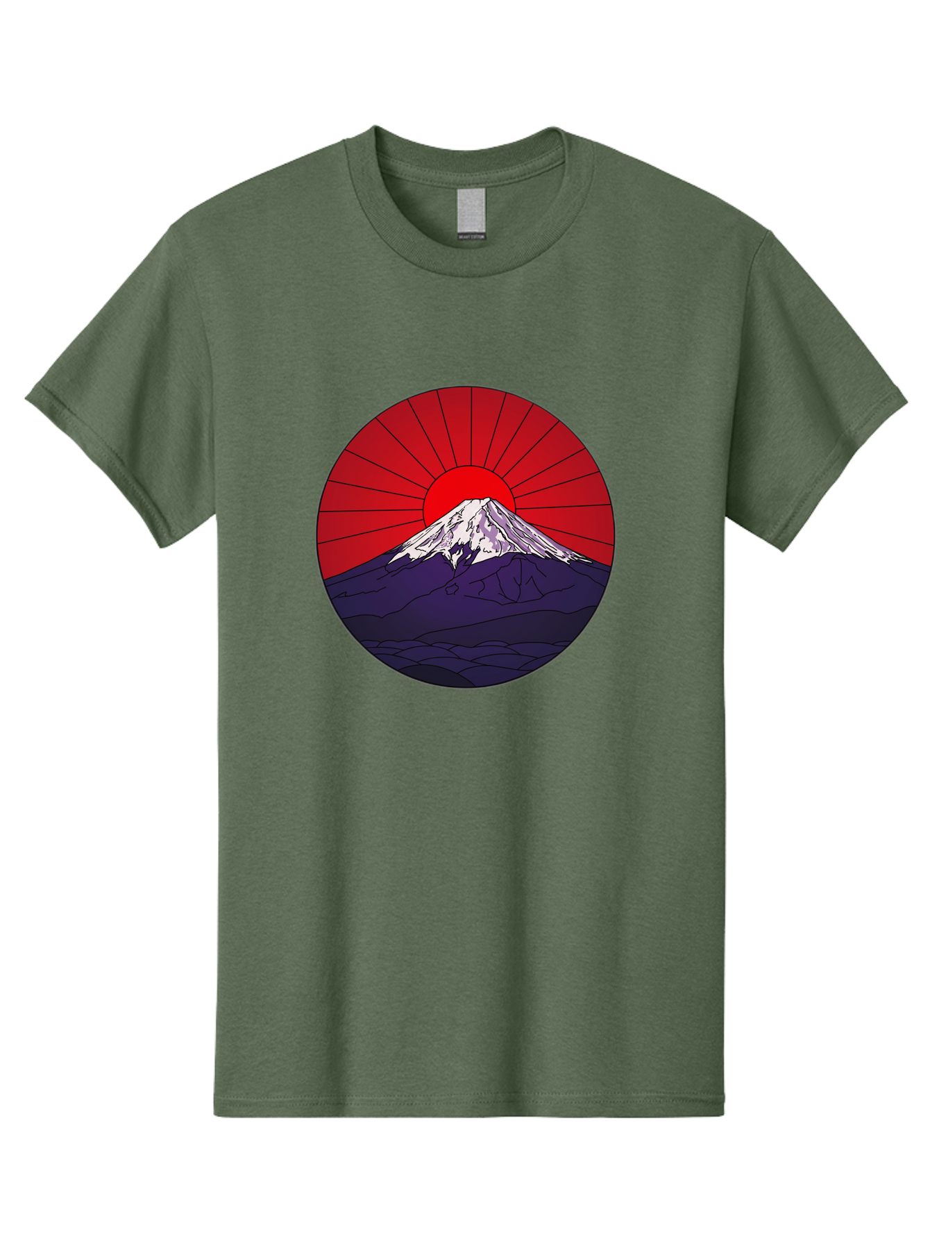 Fujisan Men'S Graphic Tee, 100% Cotton, Comfortable Casual Summer Wear, Machine Washable, Mount Fuji Landscape, Red Sunrise, Iconic Mountain, Japan Scenery, Minimalist Art, Sunrise Over Mountains, Snow-Capped Peak Bad953