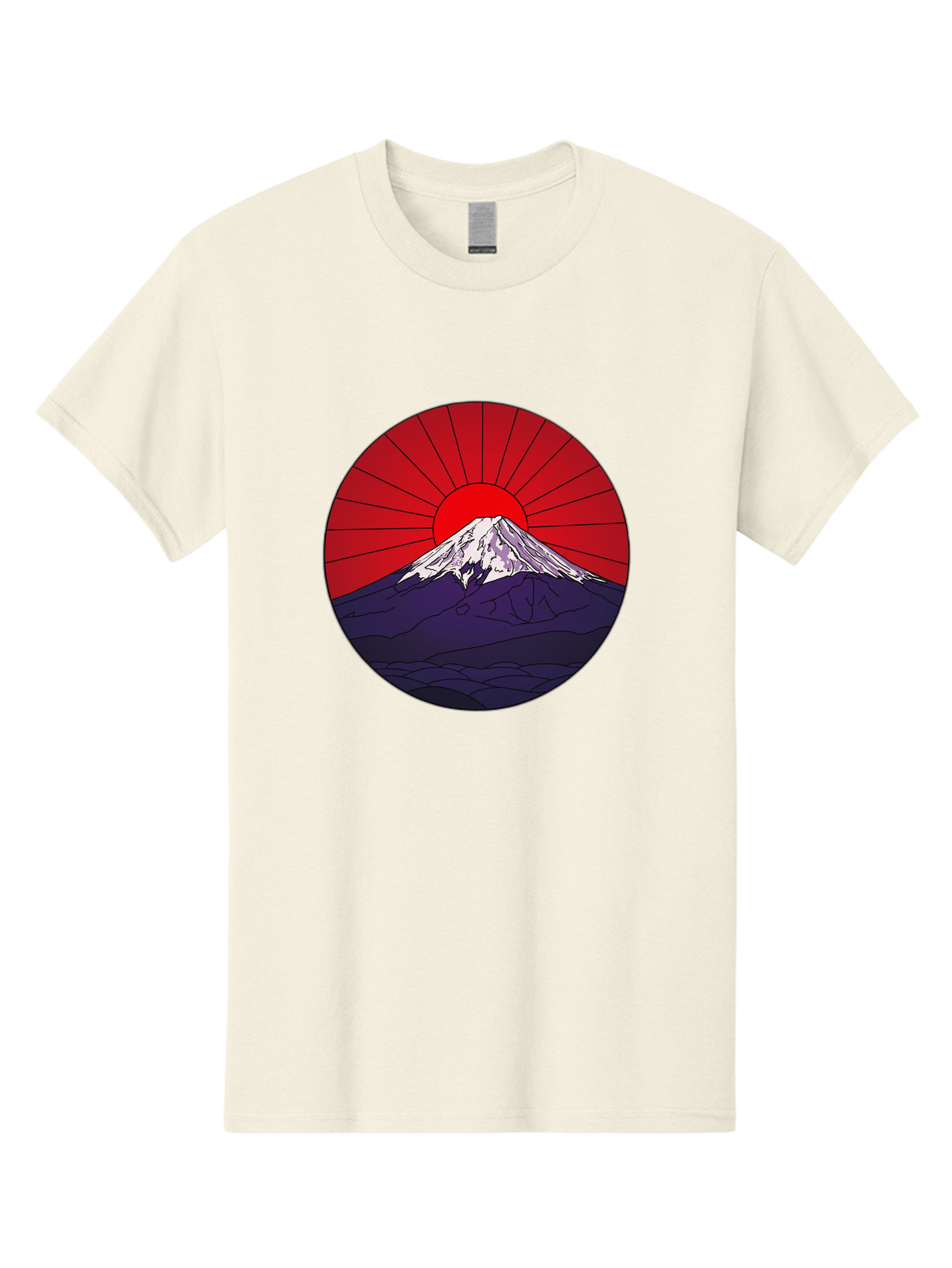 Fujisan Men'S Graphic Tee, 100% Cotton, Comfortable Casual Summer Wear, Machine Washable, Mount Fuji Landscape, Red Sunrise, Iconic Mountain, Japan Scenery, Minimalist Art, Sunrise Over Mountains, Snow-Capped Peak Bad953