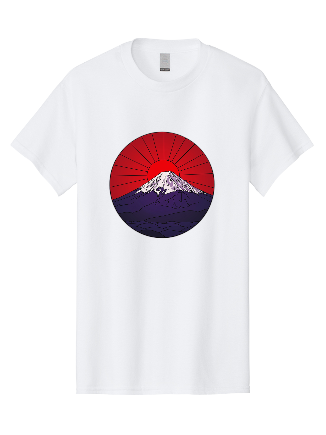 Fujisan Men'S Graphic Tee, 100% Cotton, Comfortable Casual Summer Wear, Machine Washable, Mount Fuji Landscape, Red Sunrise, Iconic Mountain, Japan Scenery, Minimalist Art, Sunrise Over Mountains, Snow-Capped Peak Bad953