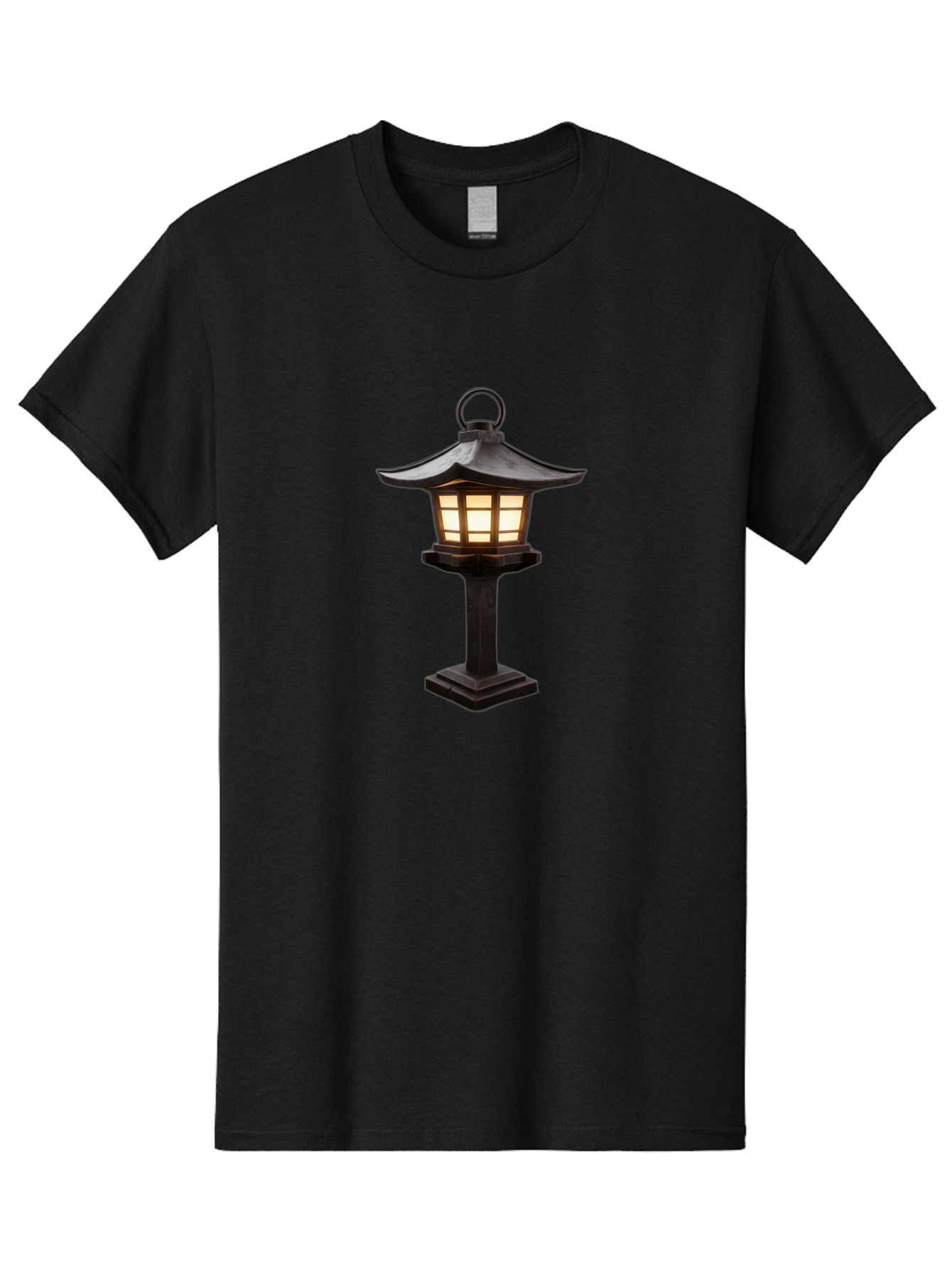 Japanese-Lantern Men'S Graphic Tee, 100% Cotton, Comfortable Casual Summer Wear, Machine Washable, Outdoor Lamp, Japanese Style, Lantern Design, Black Metal, Frosted Glass, Soft Lighting, Garden Decor, Zen Inspiration, Pagoda Roof Bad956