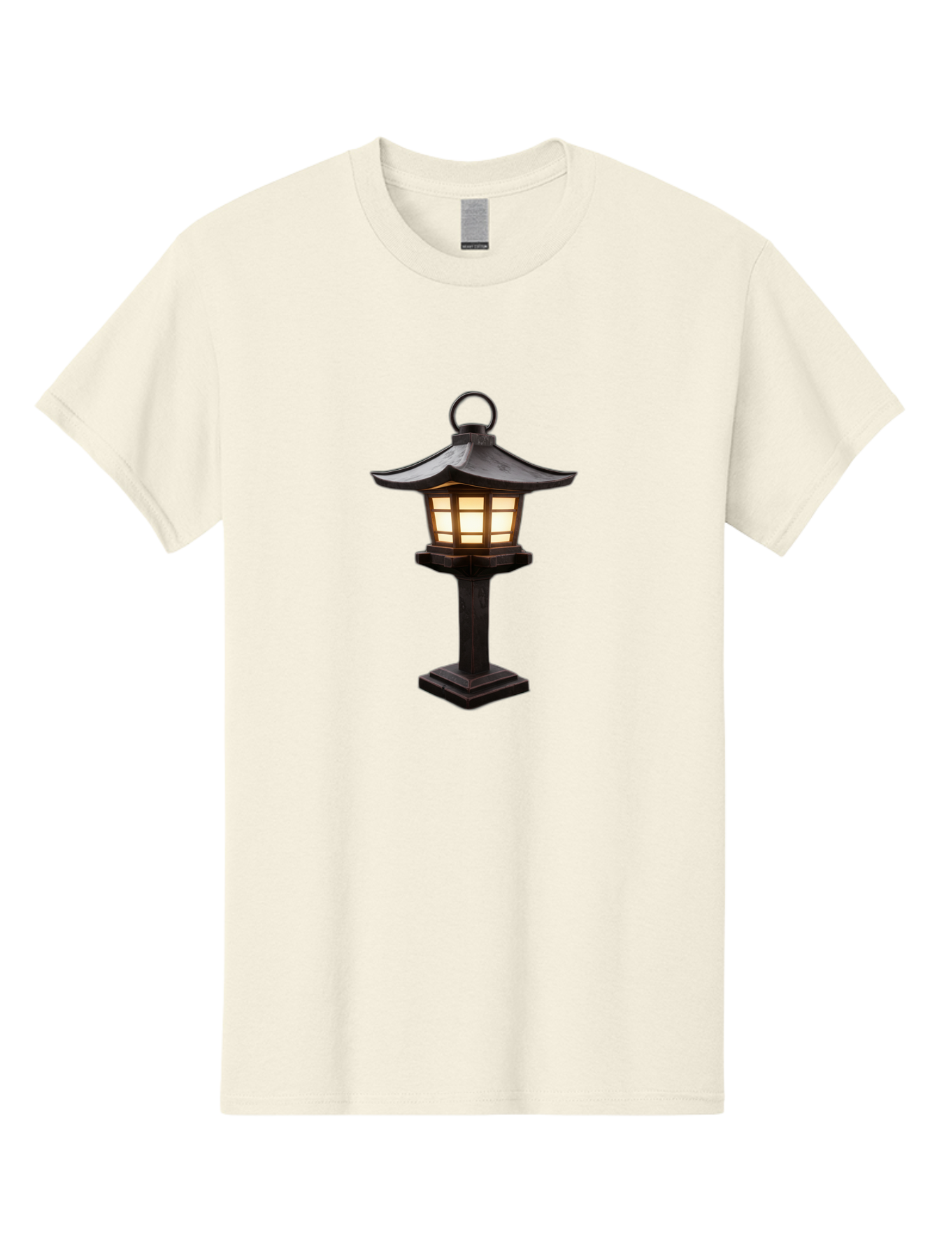Japanese-Lantern Men'S Graphic Tee, 100% Cotton, Comfortable Casual Summer Wear, Machine Washable, Outdoor Lamp, Japanese Style, Lantern Design, Black Metal, Frosted Glass, Soft Lighting, Garden Decor, Zen Inspiration, Pagoda Roof Bad956