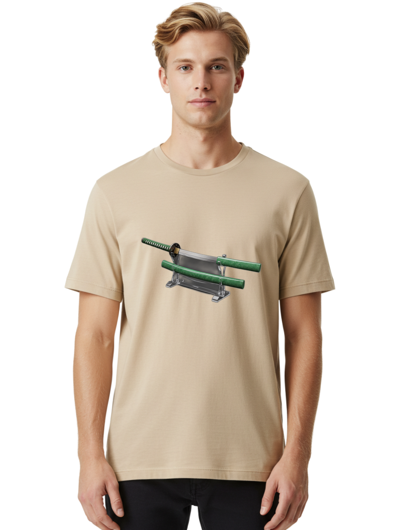Katana-1 Men'S Graphic Tee, 100% Cotton, Comfortable Casual Summer Wear, Machine Washable, Samurai Sword On Stand, Katana Display, Vintage Swords, Japanese Blade, Traditional Craftsmanship, Sword Art, Historical Warfare, Steel Sword Bad957