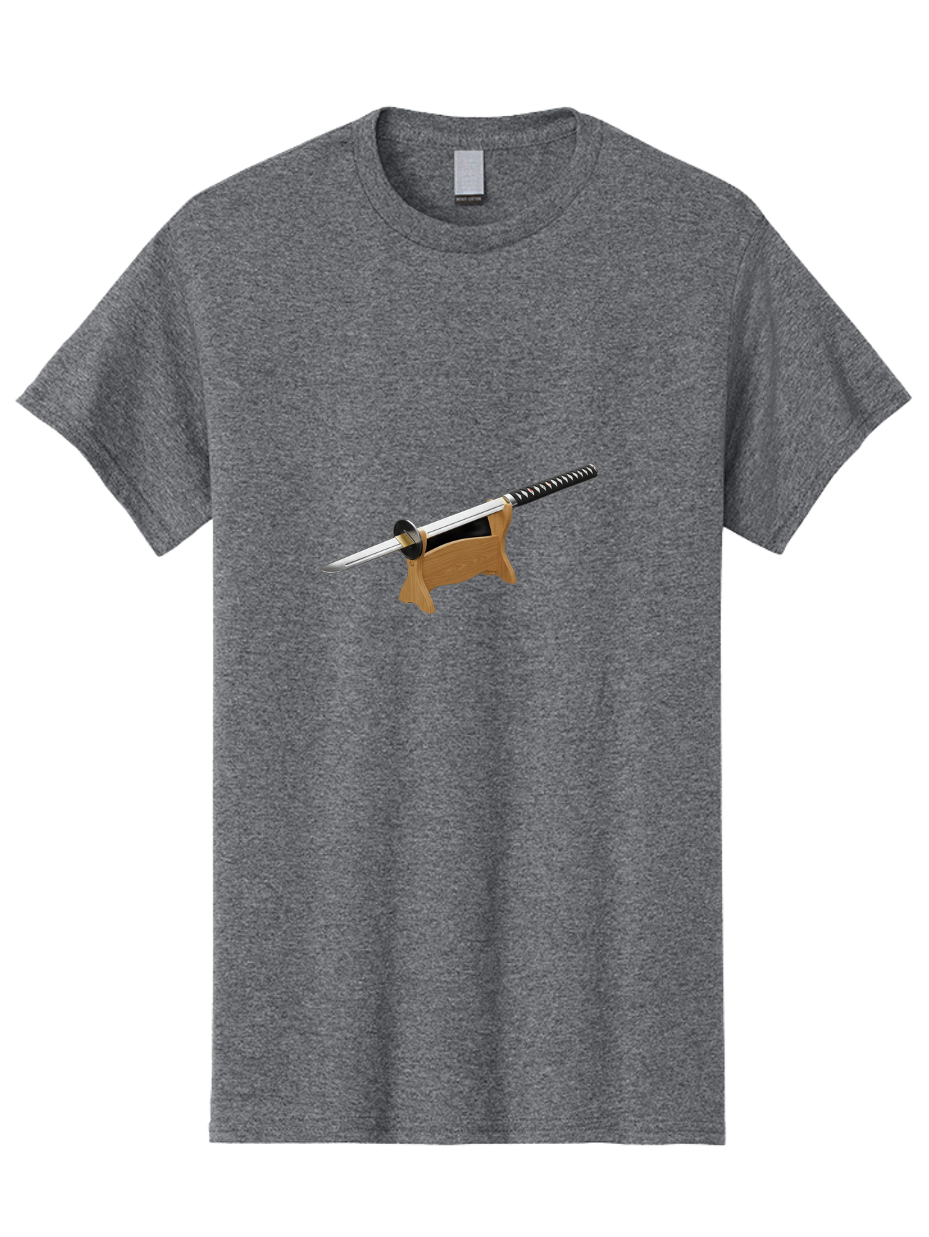 Katana-Sword Men'S Graphic Tee, 100% Cotton, Comfortable Casual Summer Wear, Machine Washable, Samurai Sword, Katana, Japanese Sword, Wooden Stand, Metal Guard, Hand Grip, Sword Display, Martial Arts Equipment, Historical Weapon Bad960