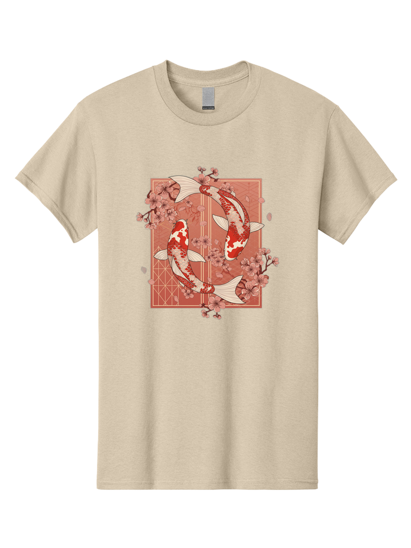 Koi-Fish Men'S Graphic Tee, 100% Cotton, Comfortable Casual Summer Wear, Machine Washable, Koi Fish, Red And White Fish, Cherry Blossoms, Japanese Culture, Traditional Art, Symbolic Fish, Harmonious Design, Serene Atmosphere, Elegant Pattern, Bad963