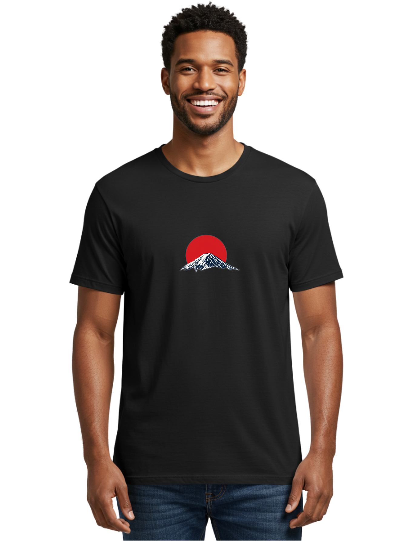 Mount-Fuji-4 Men'S Graphic Tee, 100% Cotton, Comfortable Casual Summer Wear, Machine Washable, Mount Fuji Landscape, Japanese Mountain Scenery, Red Sun, Snow-Capped Peak, Minimalist Design, Iconic Landmark, Serene Atmosphere Bad969
