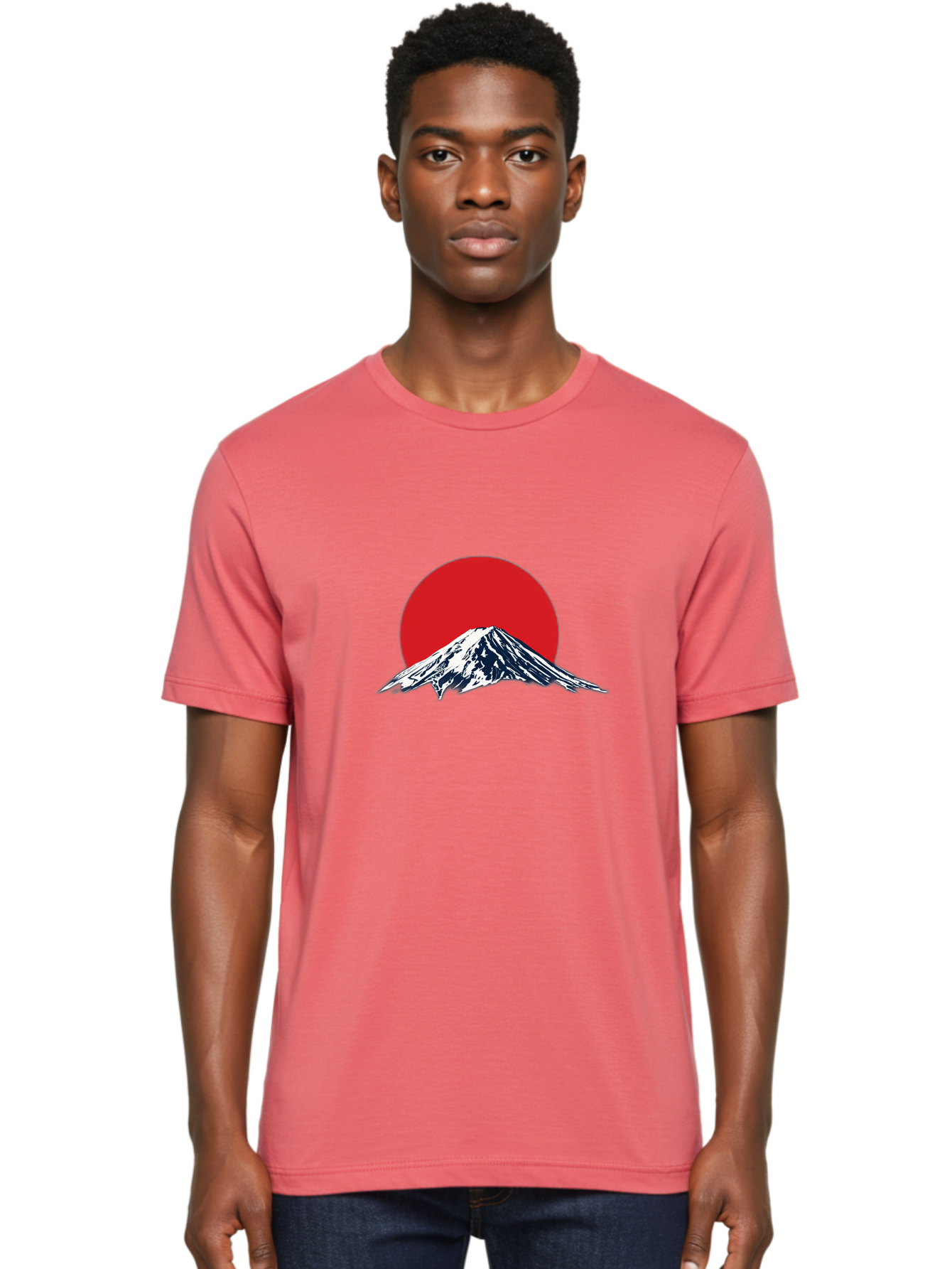 Mount-Fuji-4 Men'S Graphic Tee, 100% Cotton, Comfortable Casual Summer Wear, Machine Washable, Mount Fuji Landscape, Japanese Mountain Scenery, Red Sun, Snow-Capped Peak, Minimalist Design, Iconic Landmark, Serene Atmosphere Bad969