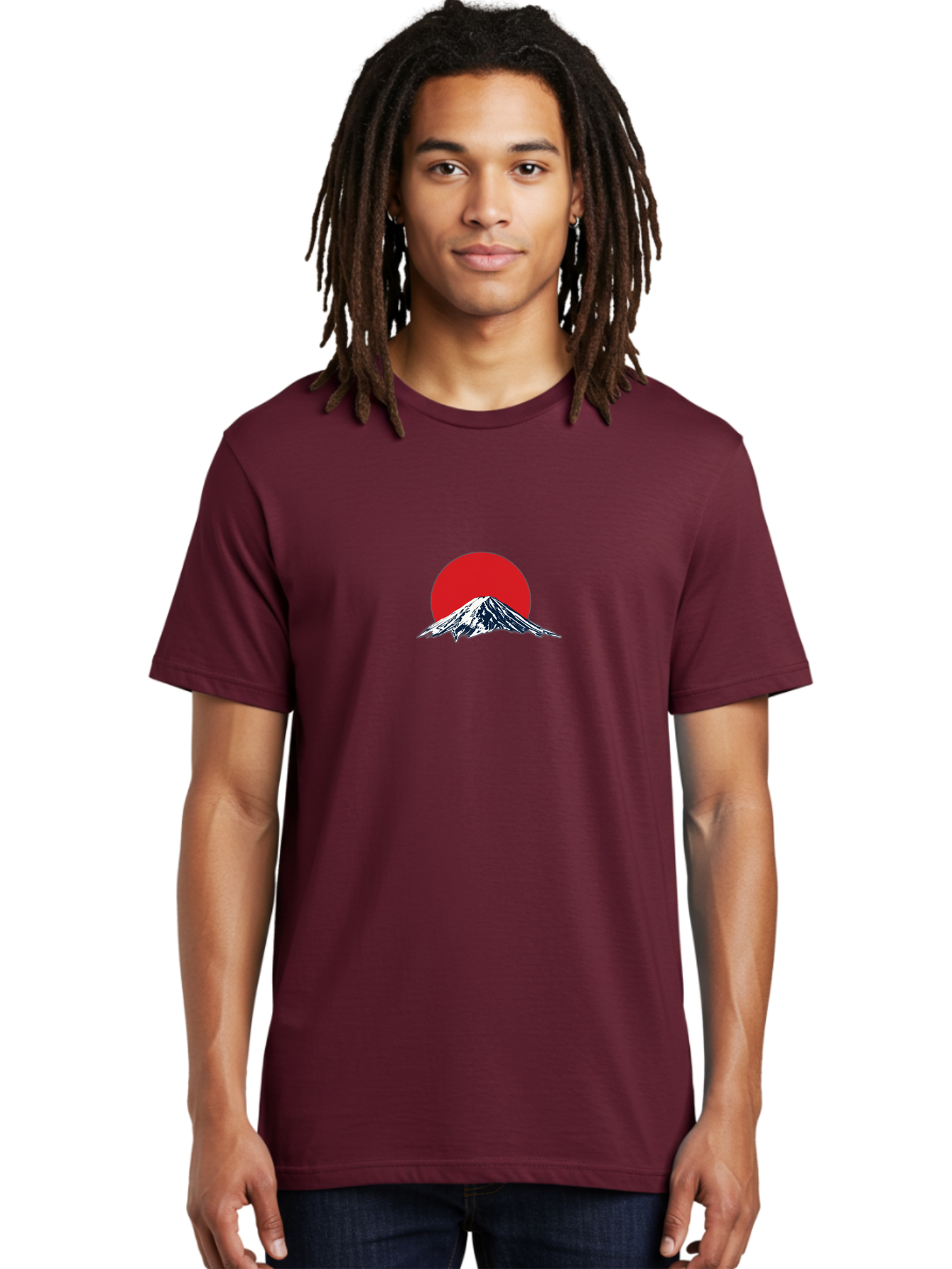 Mount-Fuji-4 Men'S Graphic Tee, 100% Cotton, Comfortable Casual Summer Wear, Machine Washable, Mount Fuji Landscape, Japanese Mountain Scenery, Red Sun, Snow-Capped Peak, Minimalist Design, Iconic Landmark, Serene Atmosphere Bad969