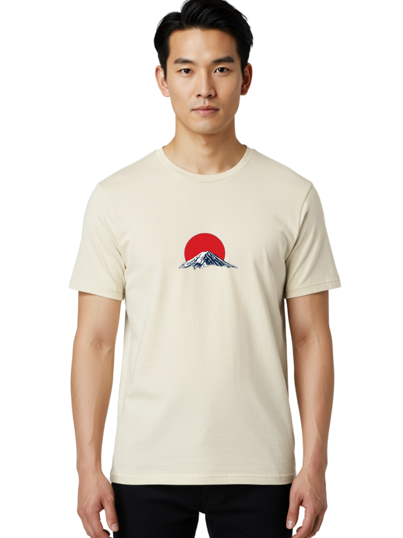 Mount-Fuji-4 Men'S Graphic Tee, 100% Cotton, Comfortable Casual Summer Wear, Machine Washable, Mount Fuji Landscape, Japanese Mountain Scenery, Red Sun, Snow-Capped Peak, Minimalist Design, Iconic Landmark, Serene Atmosphere Bad969
