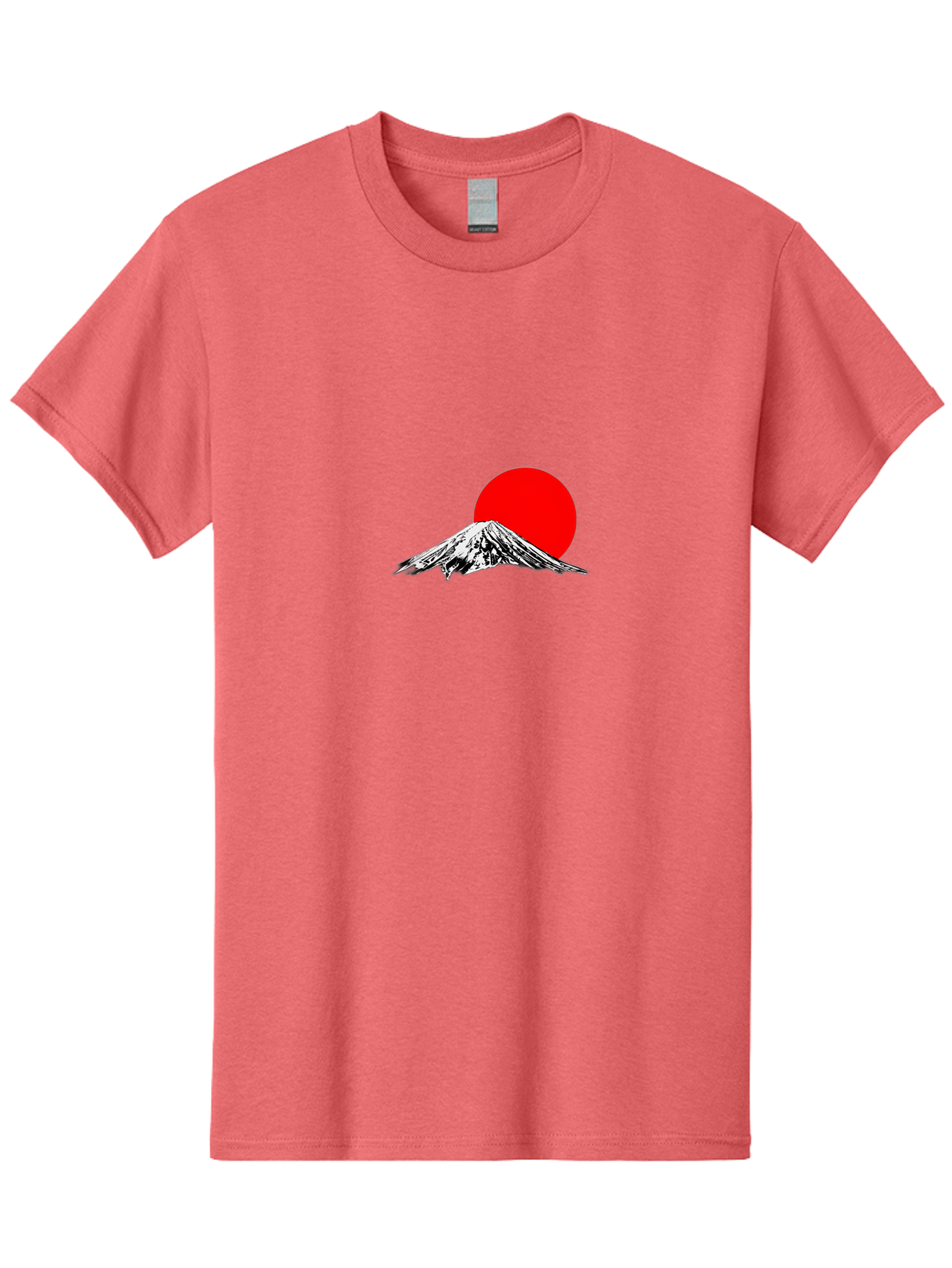 Mount-Fuji-6 Men'S Graphic Tee, 100% Cotton, Comfortable Casual Summer Wear, Machine Washable, Mount Fuji Illustration, Red Sun, Minimalist Design, Japanese Culture, Iconic Landmarks, Black And White Graphics, Simple Shapes, Bold Colors, Bad971