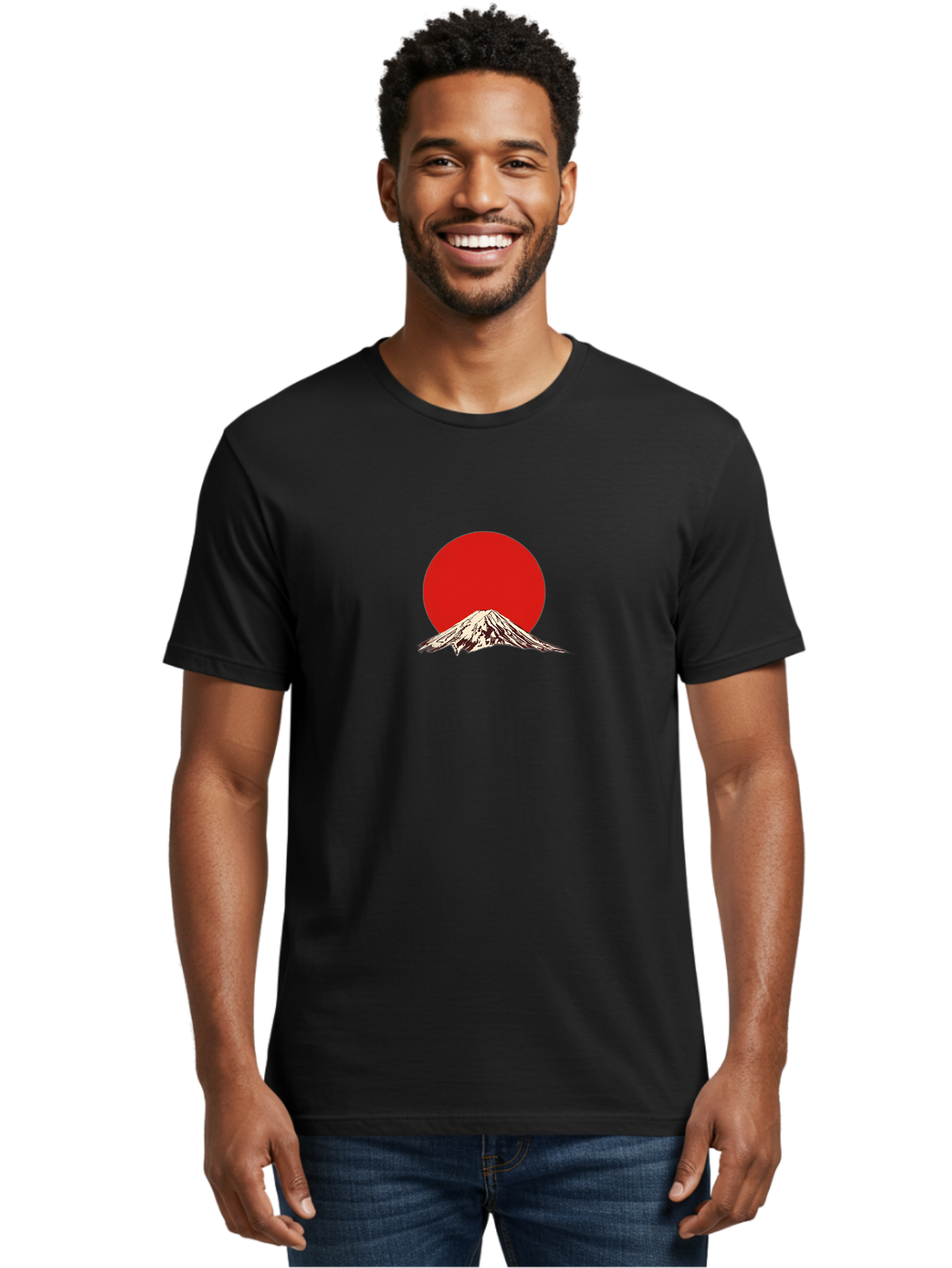 Mount-Fuji-7 Men'S Graphic Tee, 100% Cotton, Comfortable Casual Summer Wear, Machine Washable, Mount Fuji, Red Sun, Japanese Mountain, Iconic Landmark, Serene Landscape, Snow-Capped Peak, Minimalist Design, Bold Colors Bad972