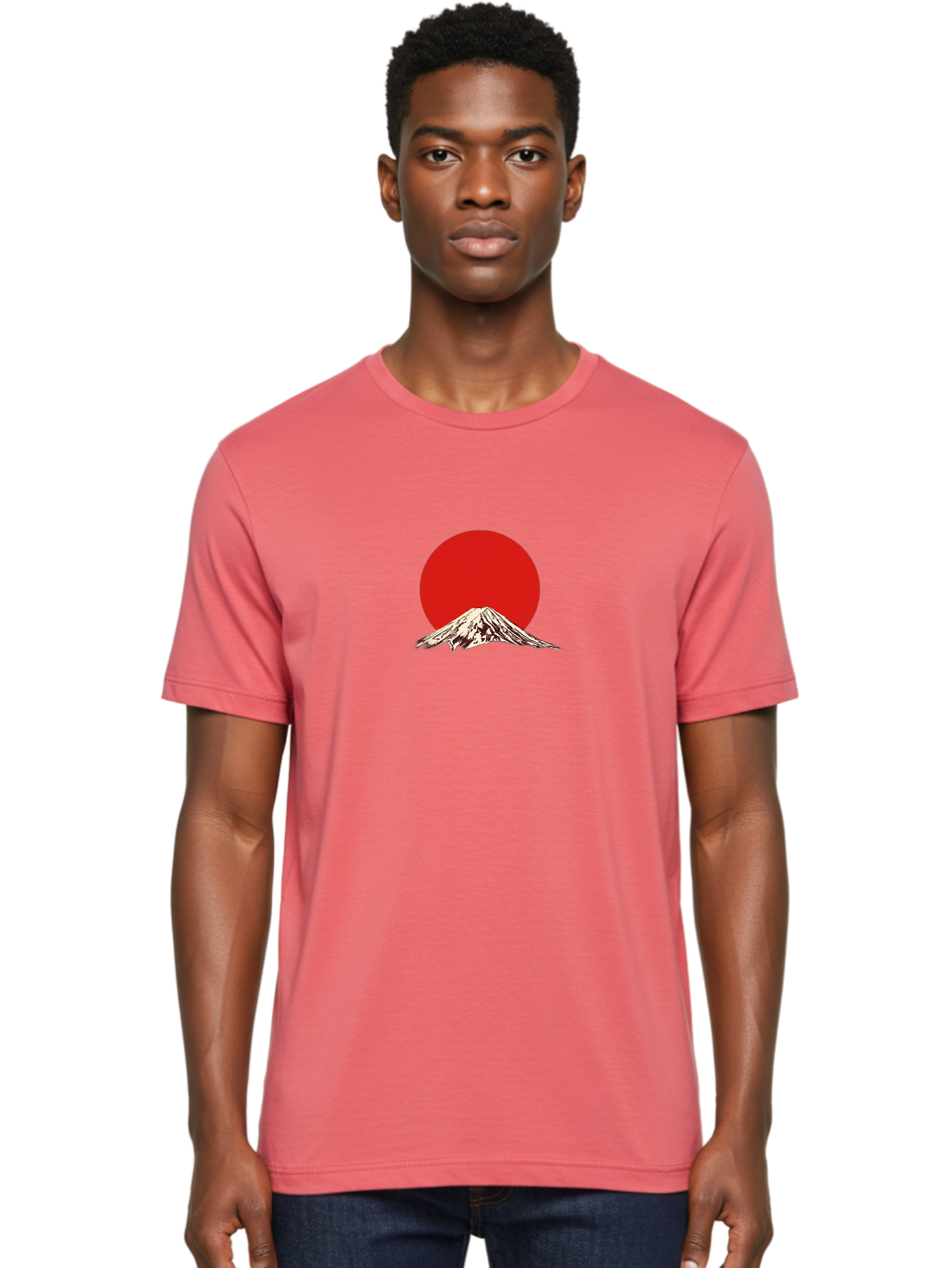 Mount-Fuji-7 Men'S Graphic Tee, 100% Cotton, Comfortable Casual Summer Wear, Machine Washable, Mount Fuji, Red Sun, Japanese Mountain, Iconic Landmark, Serene Landscape, Snow-Capped Peak, Minimalist Design, Bold Colors Bad972