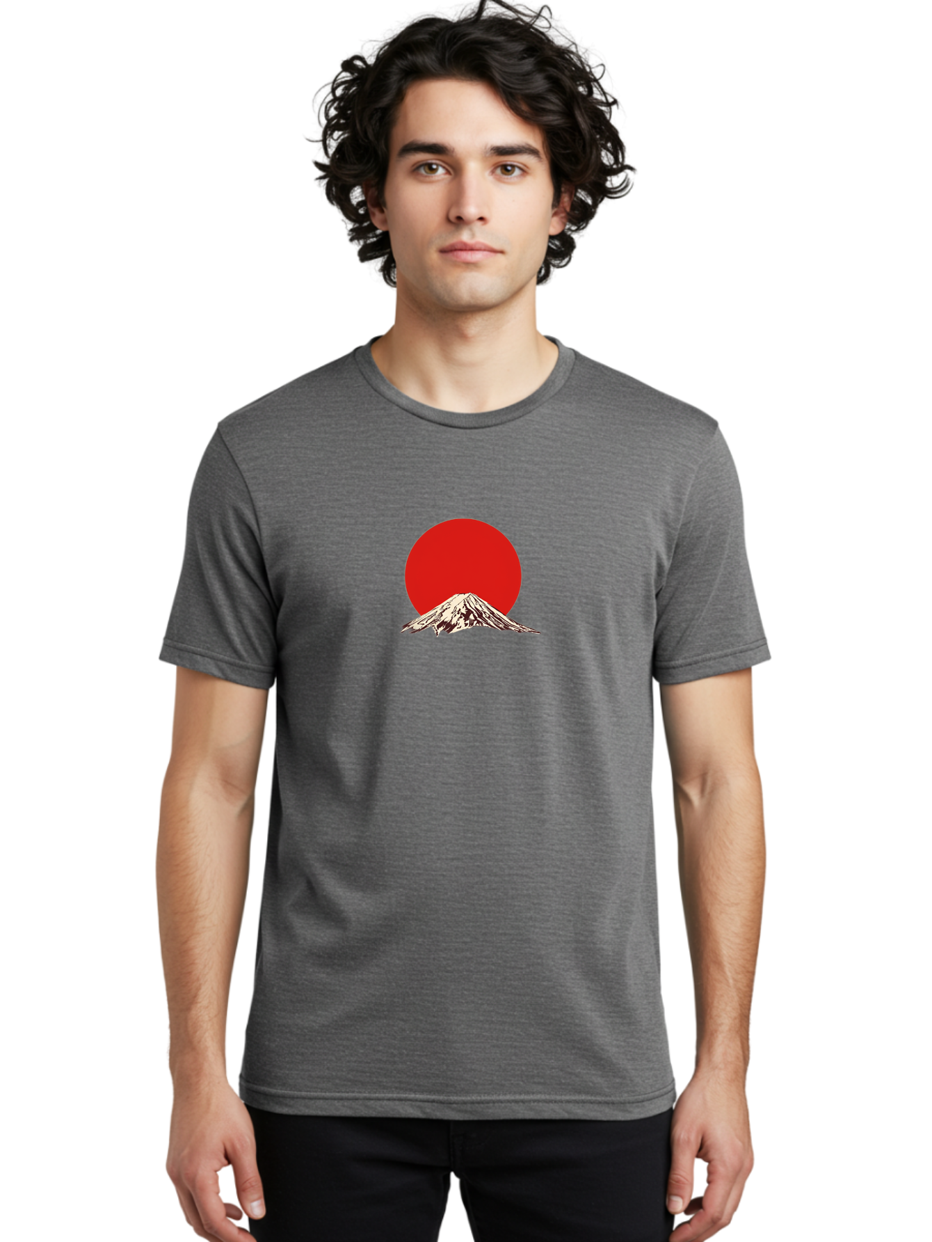 Mount-Fuji-7 Men'S Graphic Tee, 100% Cotton, Comfortable Casual Summer Wear, Machine Washable, Mount Fuji, Red Sun, Japanese Mountain, Iconic Landmark, Serene Landscape, Snow-Capped Peak, Minimalist Design, Bold Colors Bad972