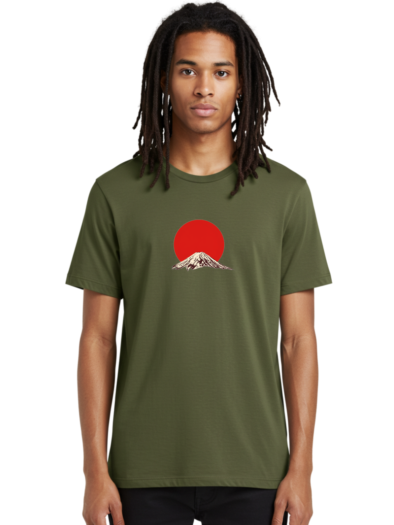 Mount-Fuji-7 Men'S Graphic Tee, 100% Cotton, Comfortable Casual Summer Wear, Machine Washable, Mount Fuji, Red Sun, Japanese Mountain, Iconic Landmark, Serene Landscape, Snow-Capped Peak, Minimalist Design, Bold Colors Bad972