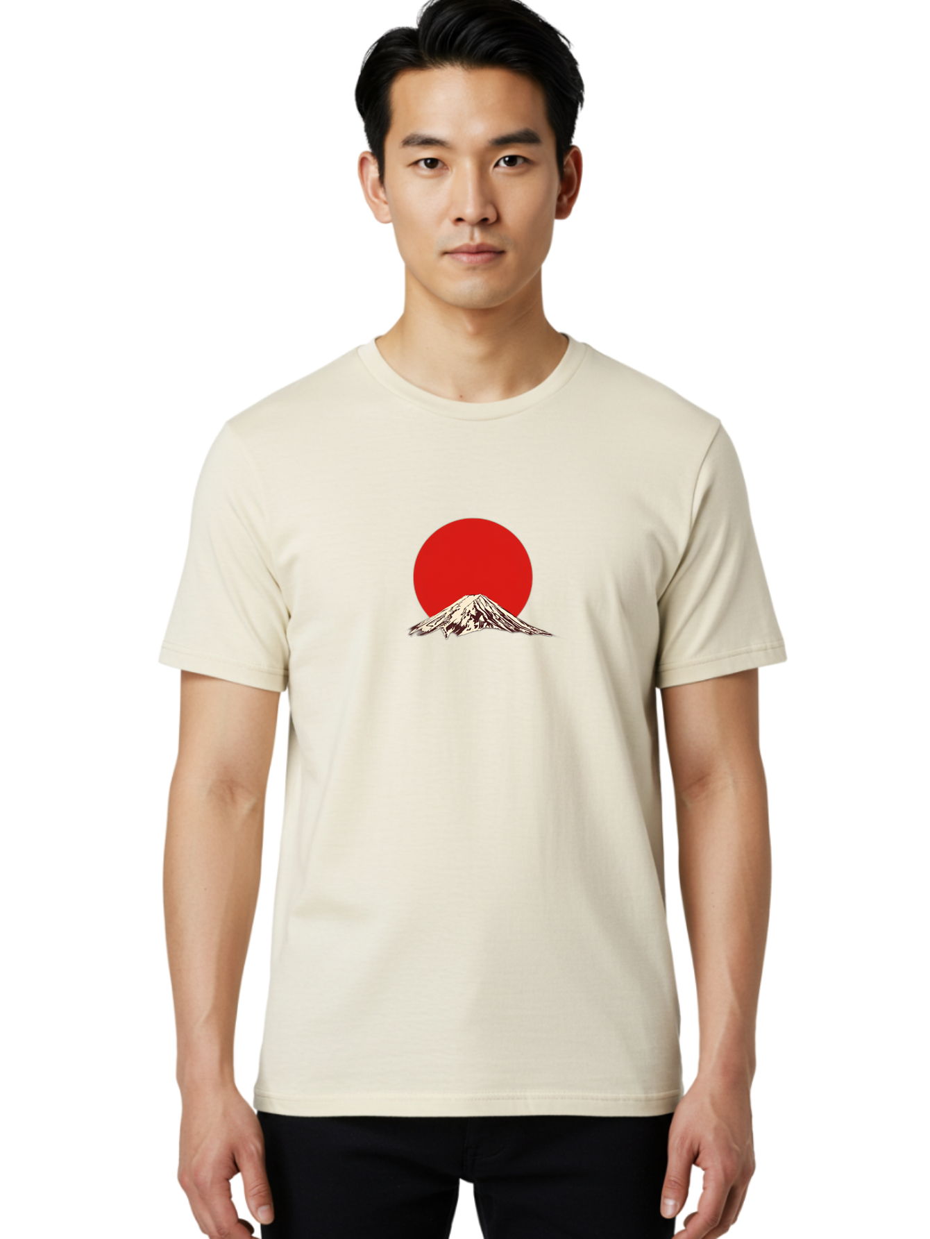 Mount-Fuji-7 Men'S Graphic Tee, 100% Cotton, Comfortable Casual Summer Wear, Machine Washable, Mount Fuji, Red Sun, Japanese Mountain, Iconic Landmark, Serene Landscape, Snow-Capped Peak, Minimalist Design, Bold Colors Bad972
