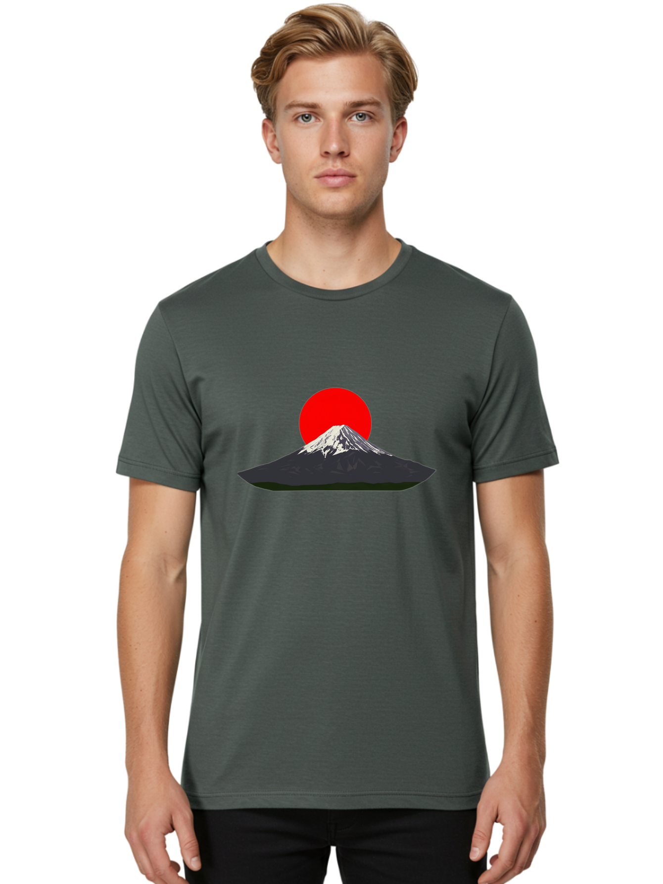 Mount-Fuji-9 Men'S Graphic Tee, 100% Cotton, Comfortable Casual Summer Wear, Machine Washable, Mount Fuji Silhouette, Red Sun, Japanese Landscape, Minimalist Design, Iconic Mountain, Serene Atmosphere, Cultural Symbol, Japan Tourism Bad974