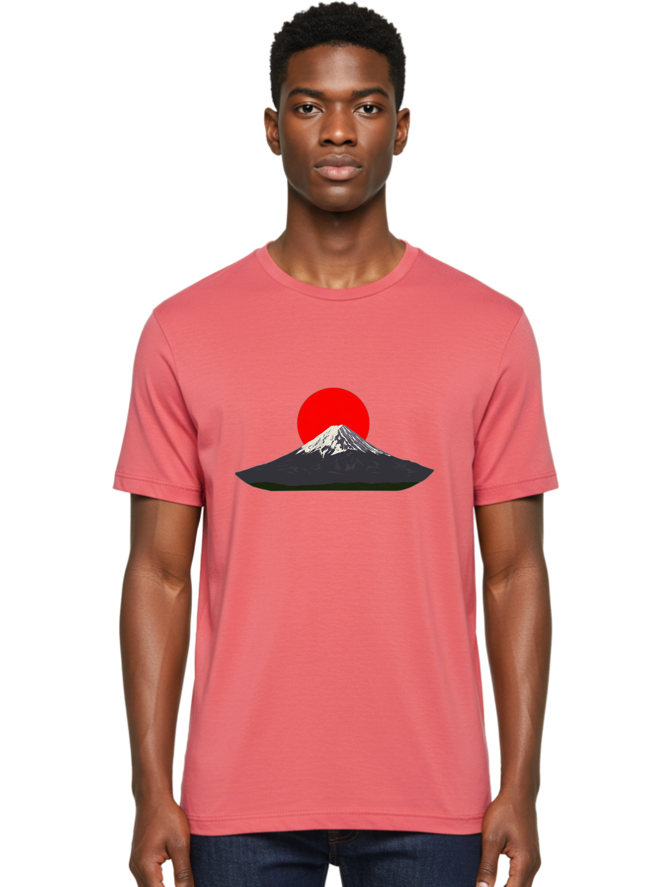 Mount-Fuji-9 Men'S Graphic Tee, 100% Cotton, Comfortable Casual Summer Wear, Machine Washable, Mount Fuji Silhouette, Red Sun, Japanese Landscape, Minimalist Design, Iconic Mountain, Serene Atmosphere, Cultural Symbol, Japan Tourism Bad974