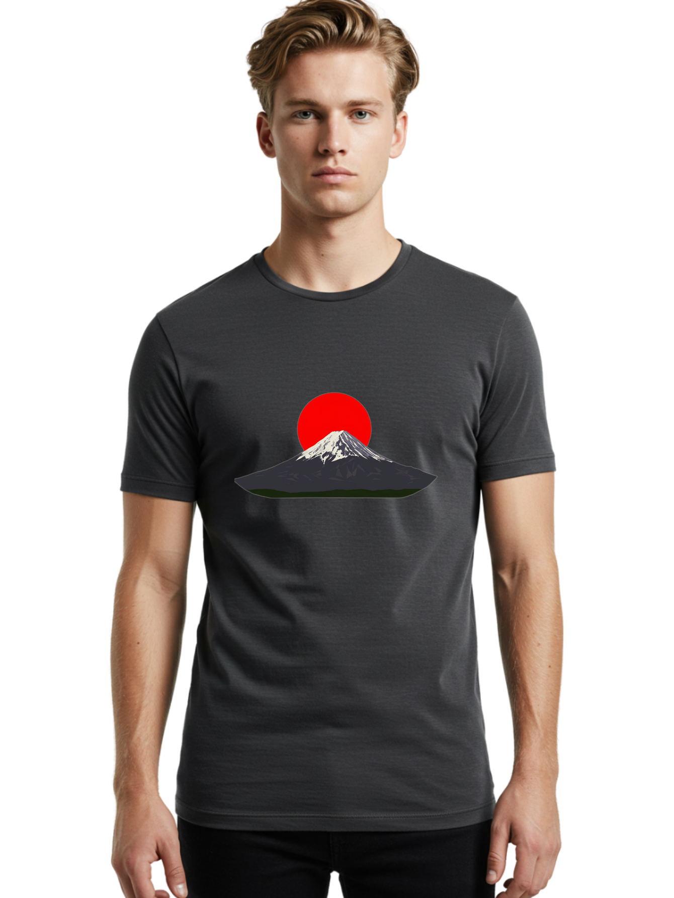 Mount-Fuji-9 Men'S Graphic Tee, 100% Cotton, Comfortable Casual Summer Wear, Machine Washable, Mount Fuji Silhouette, Red Sun, Japanese Landscape, Minimalist Design, Iconic Mountain, Serene Atmosphere, Cultural Symbol, Japan Tourism Bad974