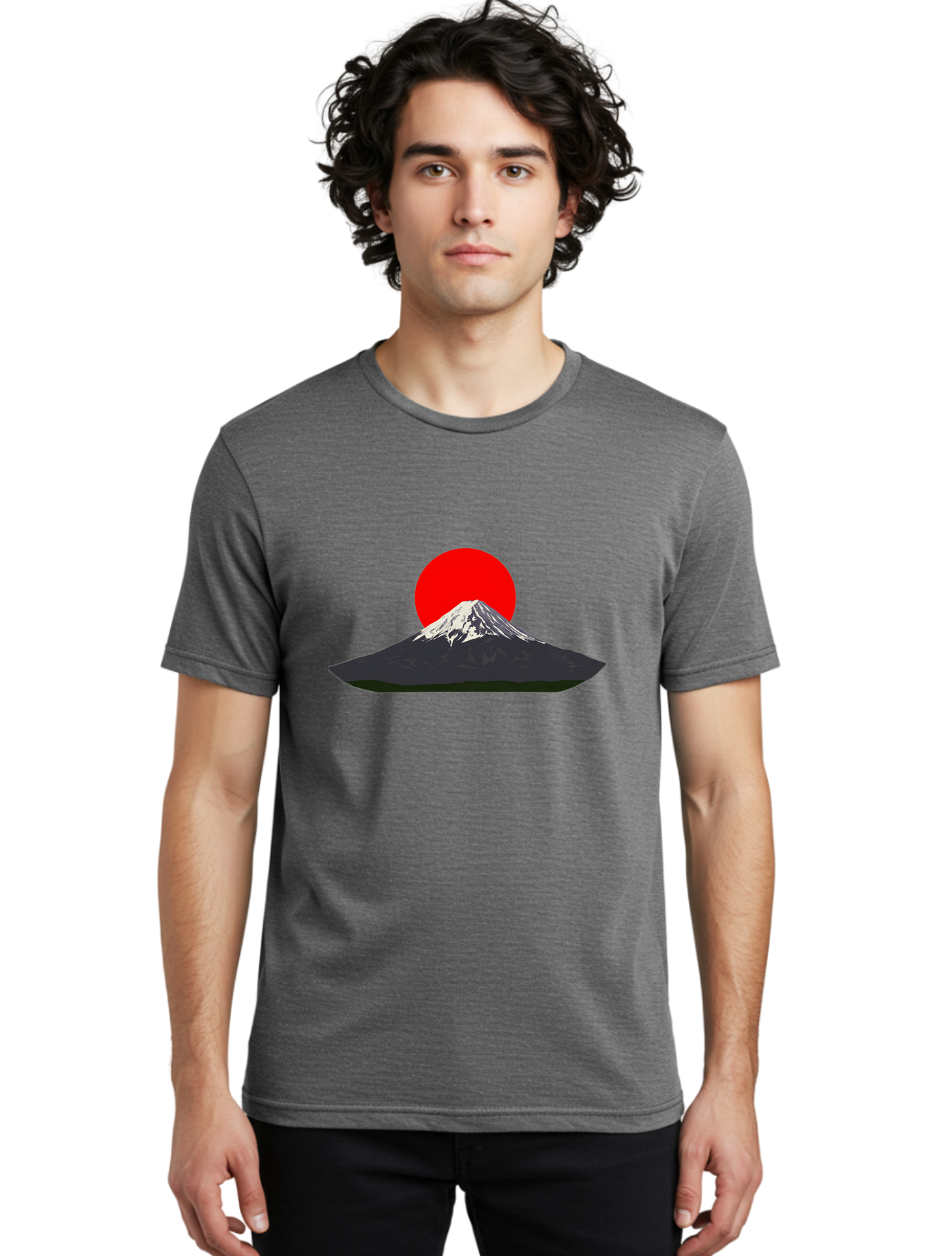 Mount-Fuji-9 Men'S Graphic Tee, 100% Cotton, Comfortable Casual Summer Wear, Machine Washable, Mount Fuji Silhouette, Red Sun, Japanese Landscape, Minimalist Design, Iconic Mountain, Serene Atmosphere, Cultural Symbol, Japan Tourism Bad974