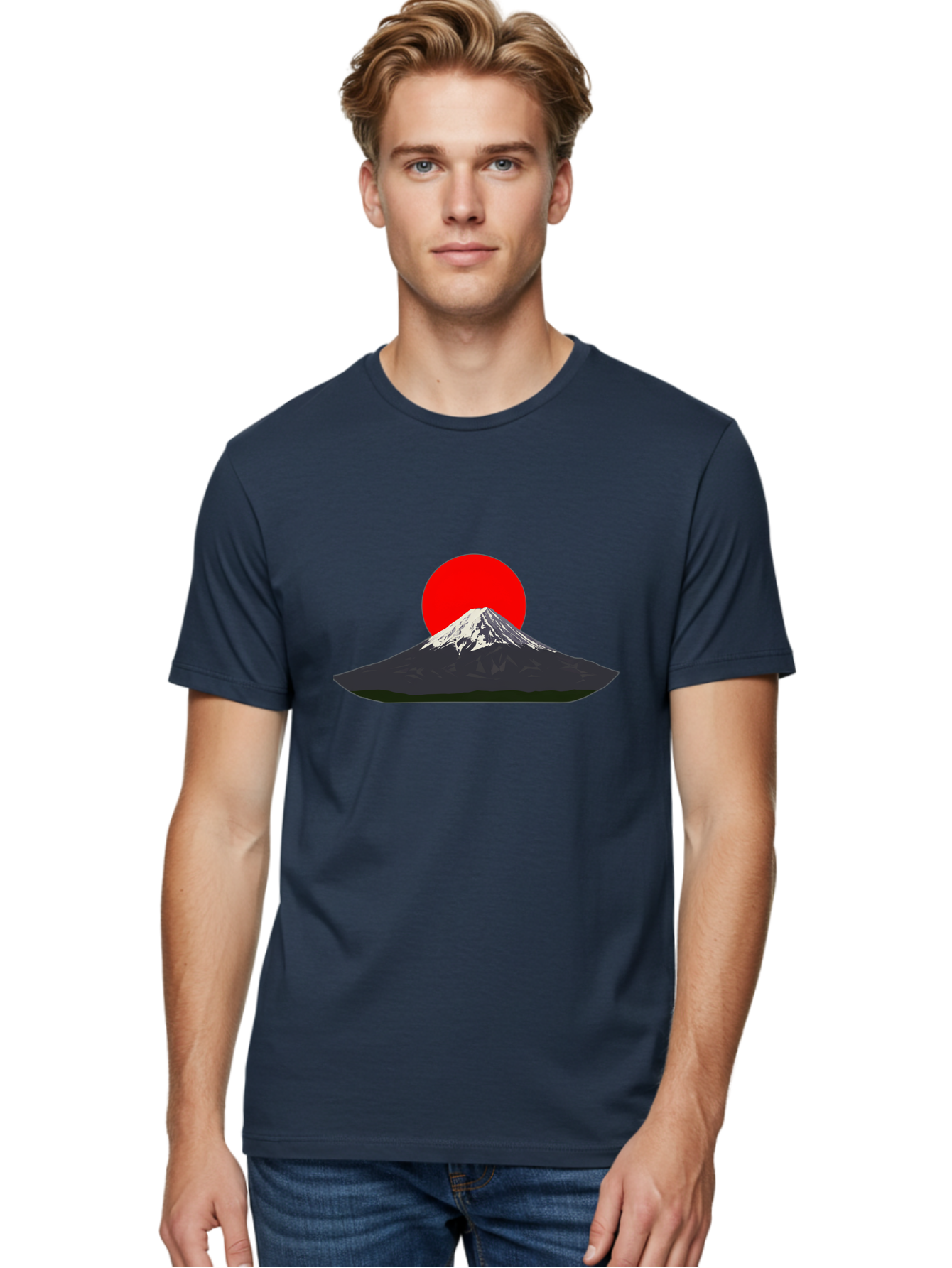 Mount-Fuji-9 Men'S Graphic Tee, 100% Cotton, Comfortable Casual Summer Wear, Machine Washable, Mount Fuji Silhouette, Red Sun, Japanese Landscape, Minimalist Design, Iconic Mountain, Serene Atmosphere, Cultural Symbol, Japan Tourism Bad974