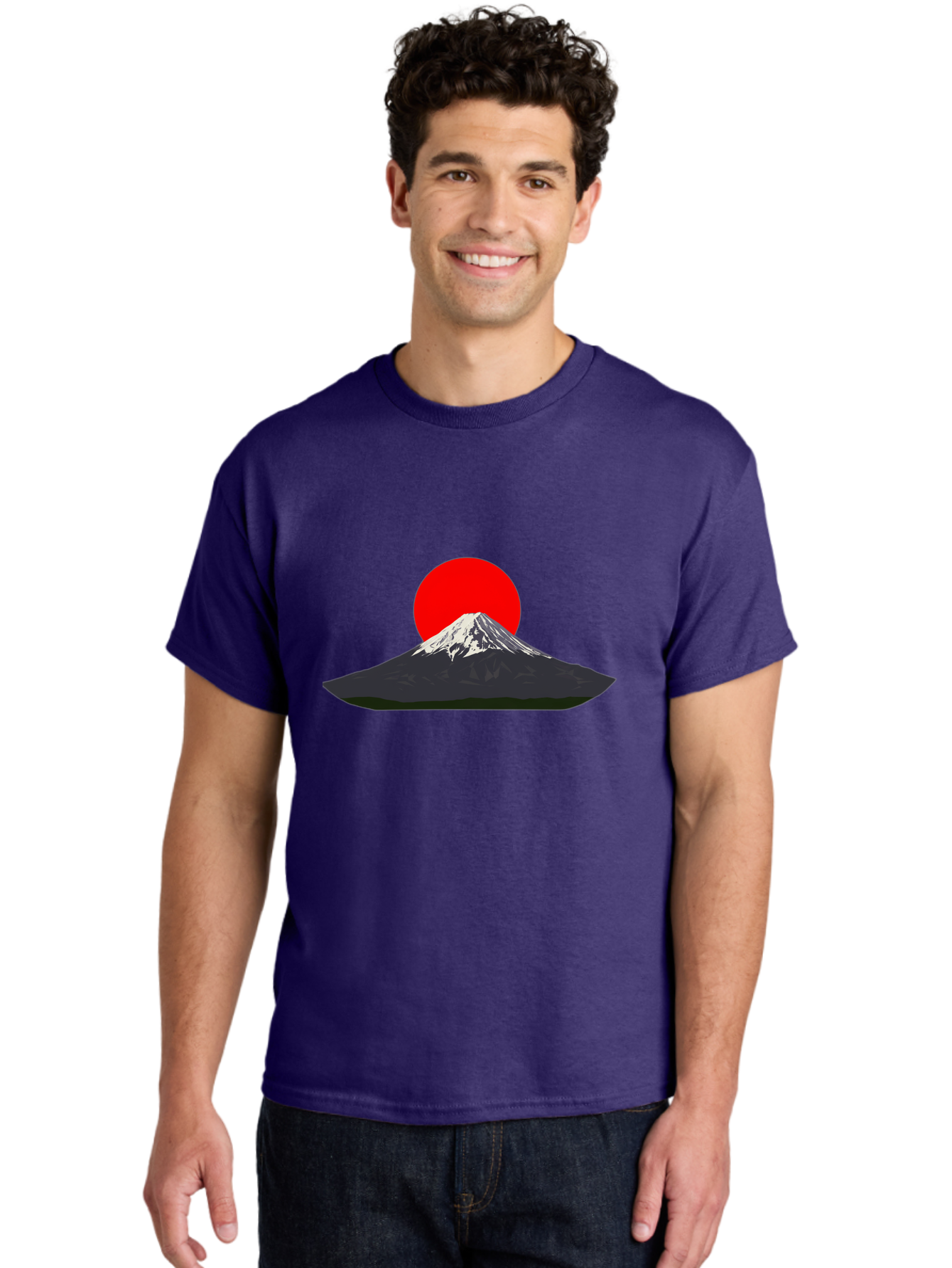 Mount-Fuji-9 Men'S Graphic Tee, 100% Cotton, Comfortable Casual Summer Wear, Machine Washable, Mount Fuji Silhouette, Red Sun, Japanese Landscape, Minimalist Design, Iconic Mountain, Serene Atmosphere, Cultural Symbol, Japan Tourism Bad974