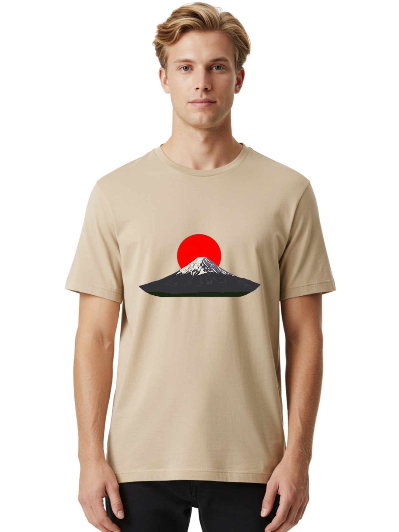 Mount-Fuji-9 Men'S Graphic Tee, 100% Cotton, Comfortable Casual Summer Wear, Machine Washable, Mount Fuji Silhouette, Red Sun, Japanese Landscape, Minimalist Design, Iconic Mountain, Serene Atmosphere, Cultural Symbol, Japan Tourism Bad974